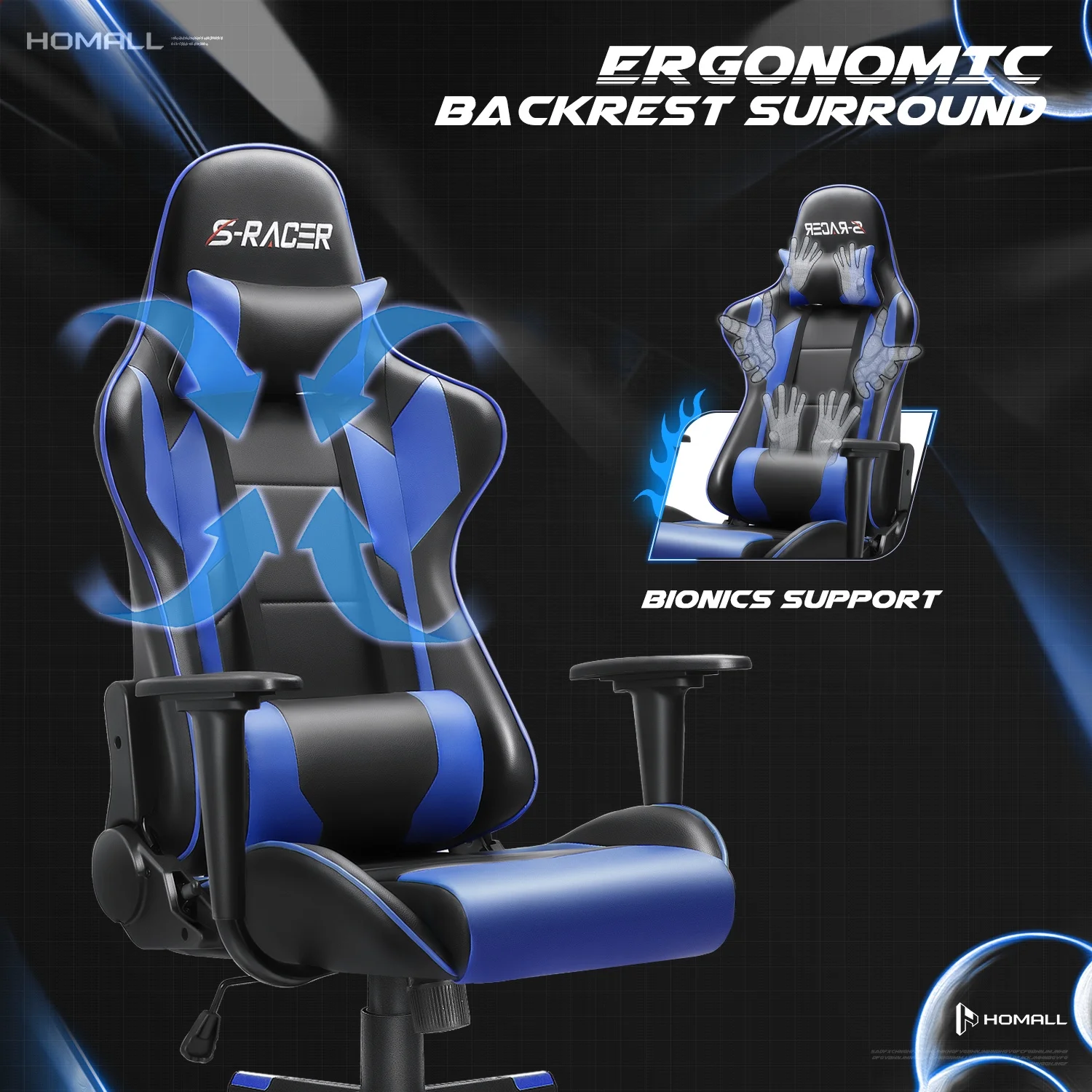 Homall Gaming Chair Office Chair High Back Computer Chair Leather Desk Chair Racing Executive Ergonomic Adjustable Swivel Task Chair with Headrest and Lumbar Support, Purple