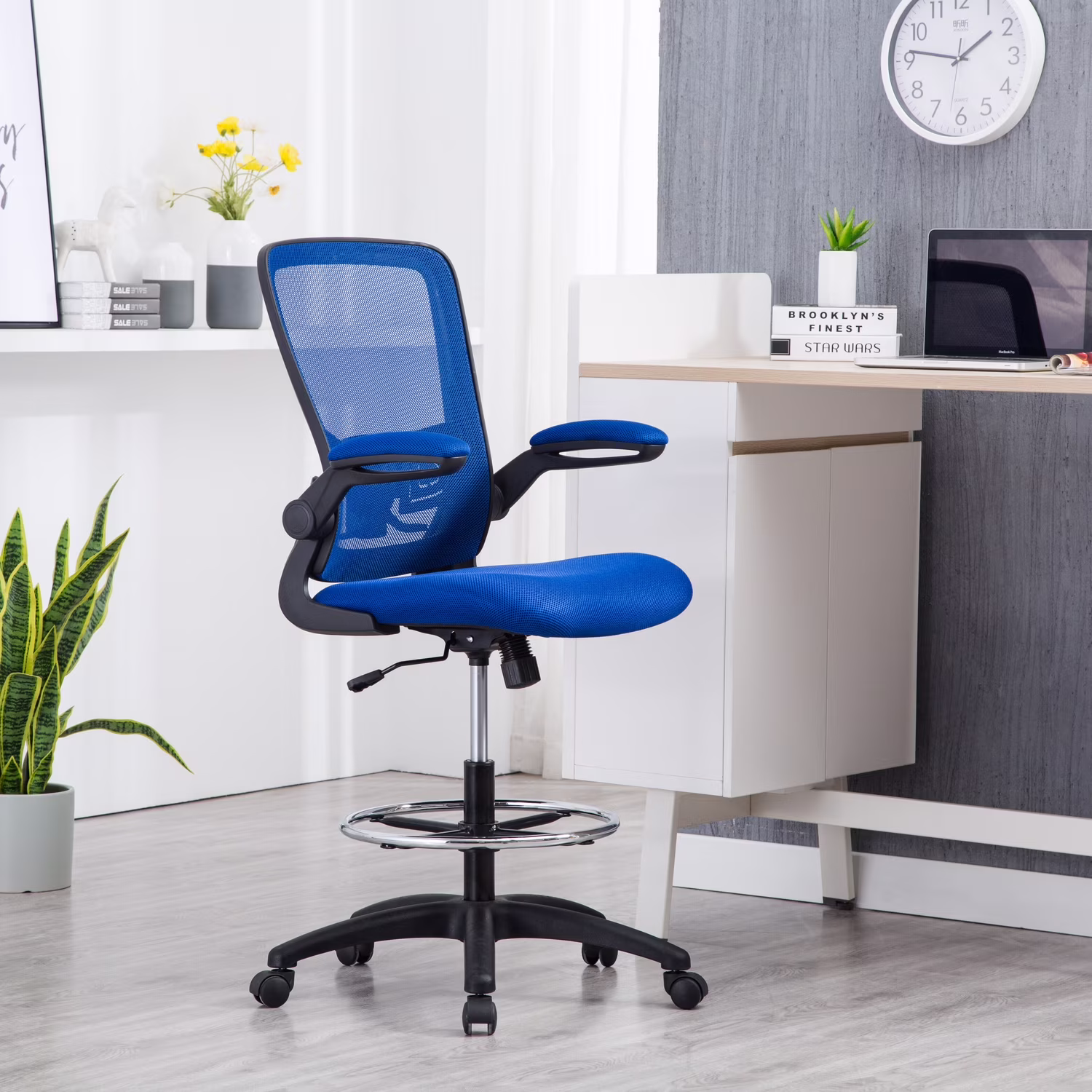 Serena Mesh Drafting Chair, Tall Office Chair for Standing Desk by Naomi Home-Base Color:Black,Color:Gray