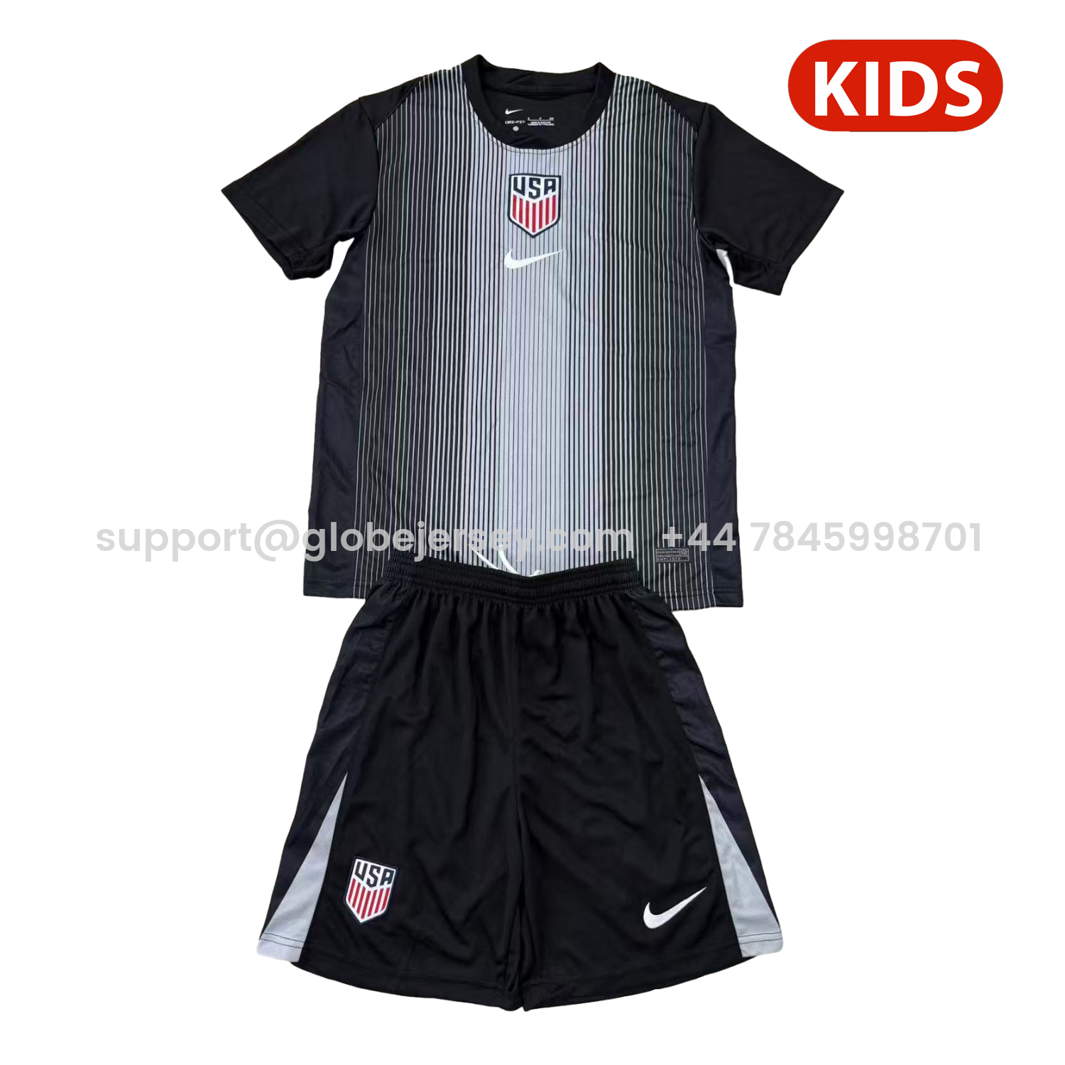 United States USA 25-26 Black Goalkeeper Kids Kit