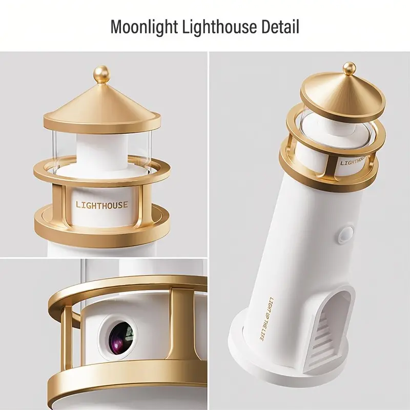 Moonlight Lighthouse Projection Light， USB Rechargeable Lighting, Bedroom Bedside Lamp