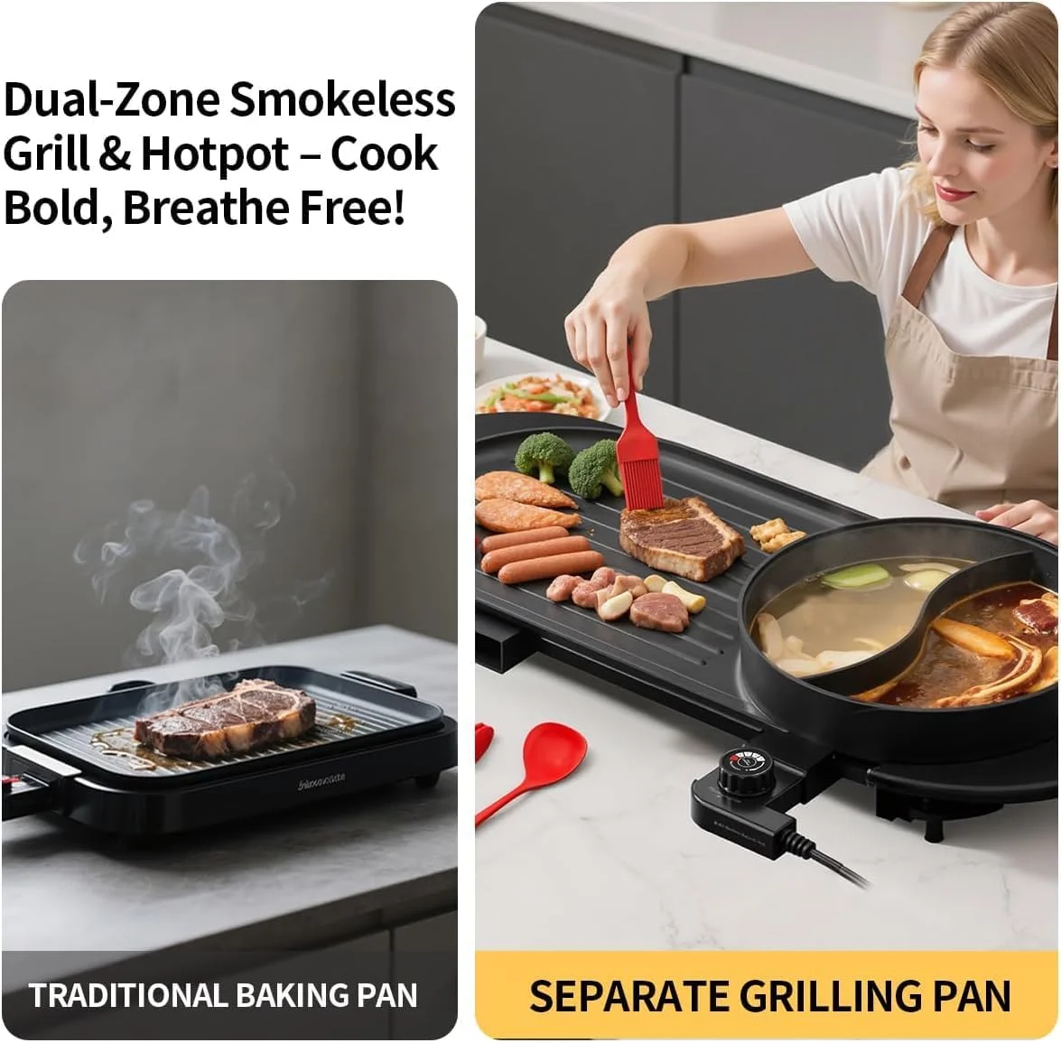 AORAN 2200W Electric Grill & Hot Pot Combo - 26.6