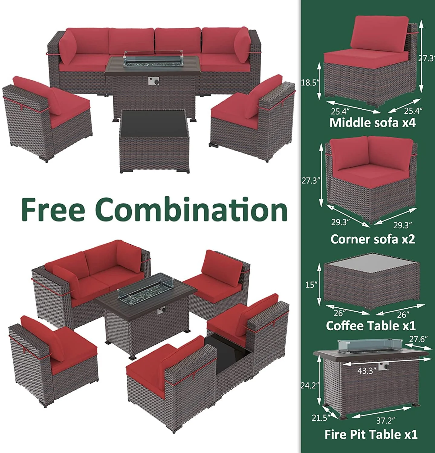 Gotland Outdoor Patio Sectional Furniture Set with 43