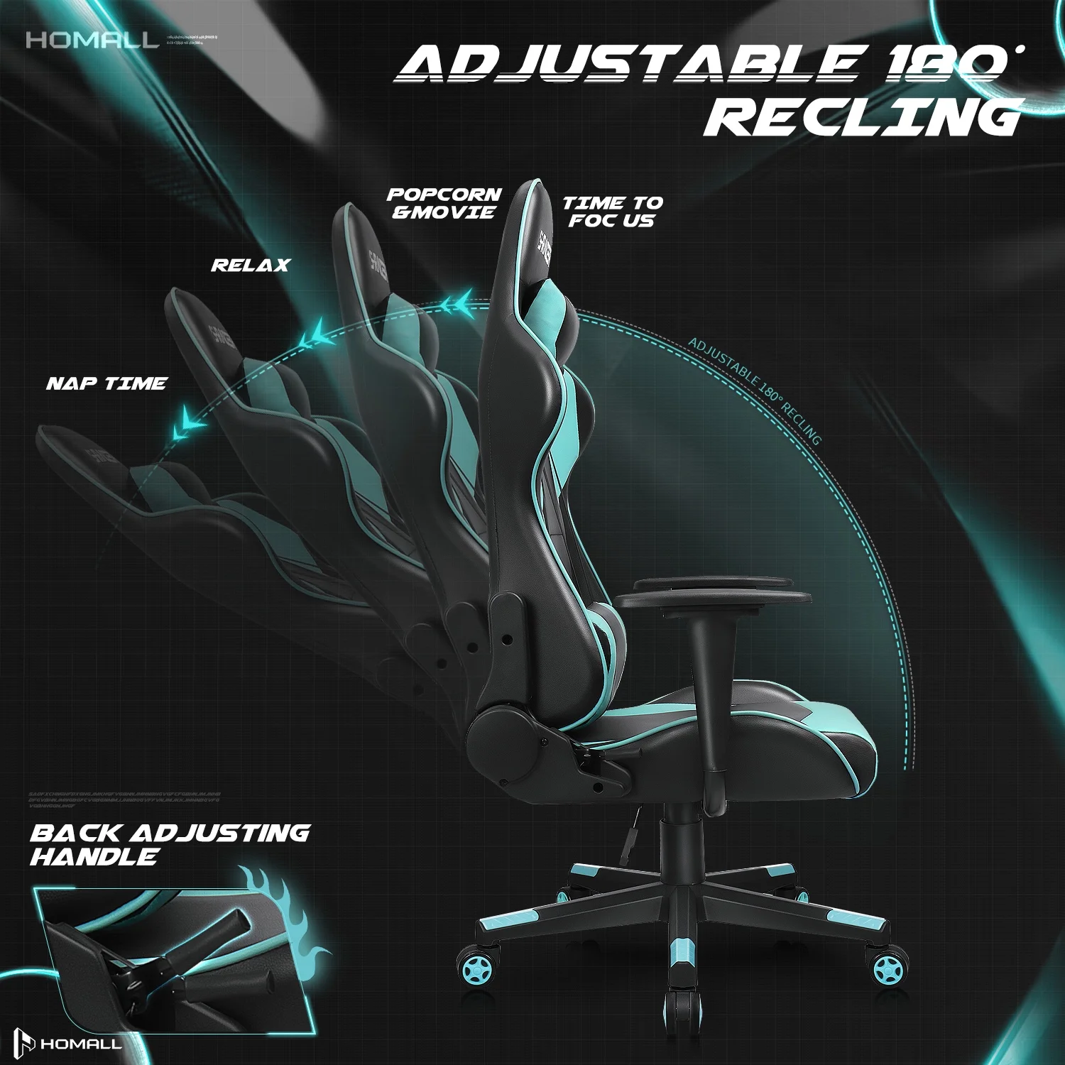 Homall Gaming Chair Office Chair High Back Computer Chair Leather Desk Chair Racing Executive Ergonomic Adjustable Swivel Task Chair with Headrest and Lumbar Support, Purple