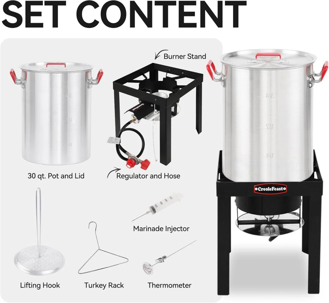 ZZJP Aluminum 30 Qt. Turkey Fryer Pot Set, 50,000 BTU Propane Turkey Fryer Burner for Outdoor Cooking, TFS3000L