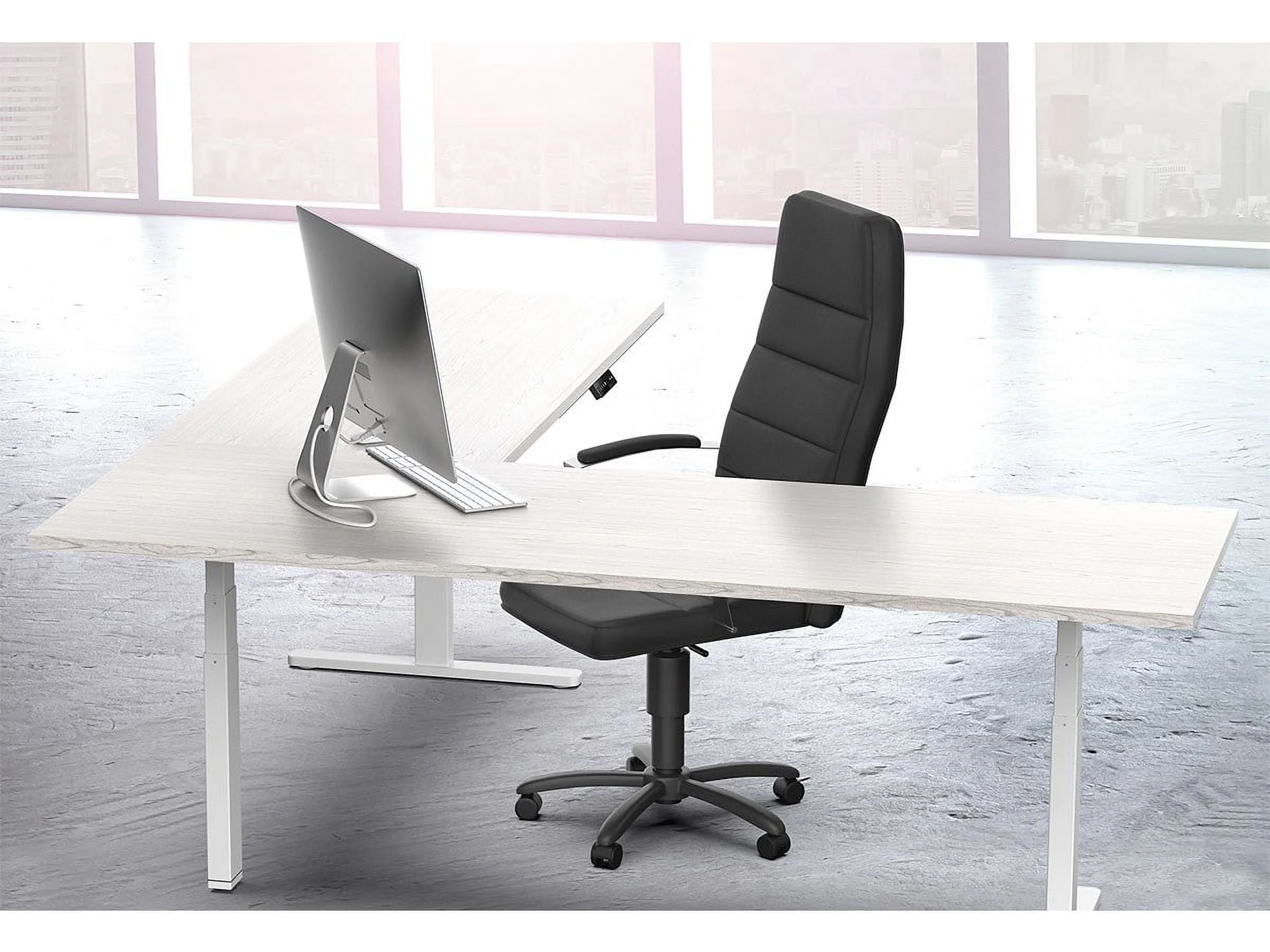 Monoprice Triple Motor Height Adjustable Sit-Stand Corner Desk Frame - White, 3 Leg Corner, L Shaped Table Base, Programmable Memory Settings
