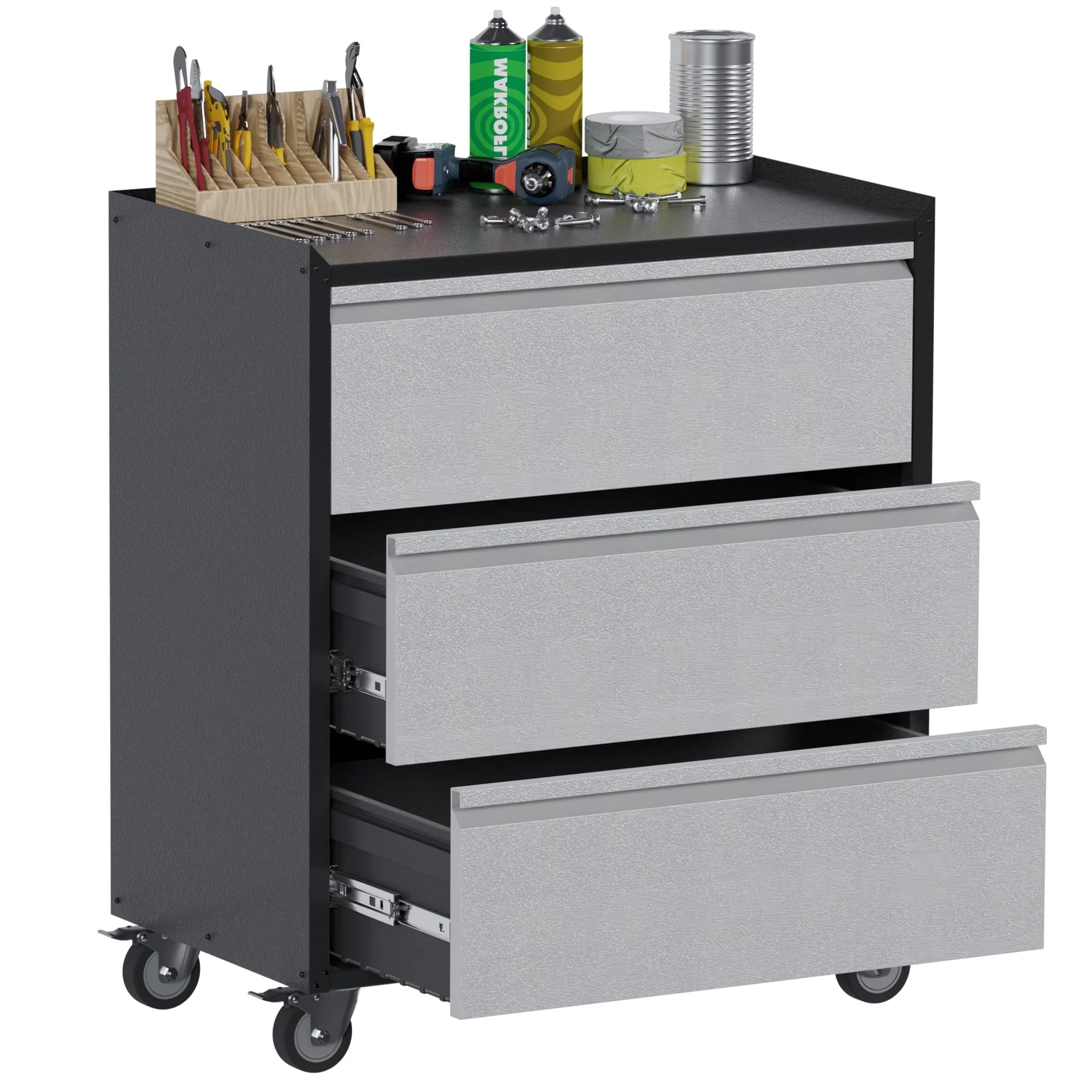 Aobabo Metal Storage Cabinet with Lock,Garage Storage Cabinet with Wheels,72In Steel Storage Cabinet for Garage Home Storage, Black Required-Assembly