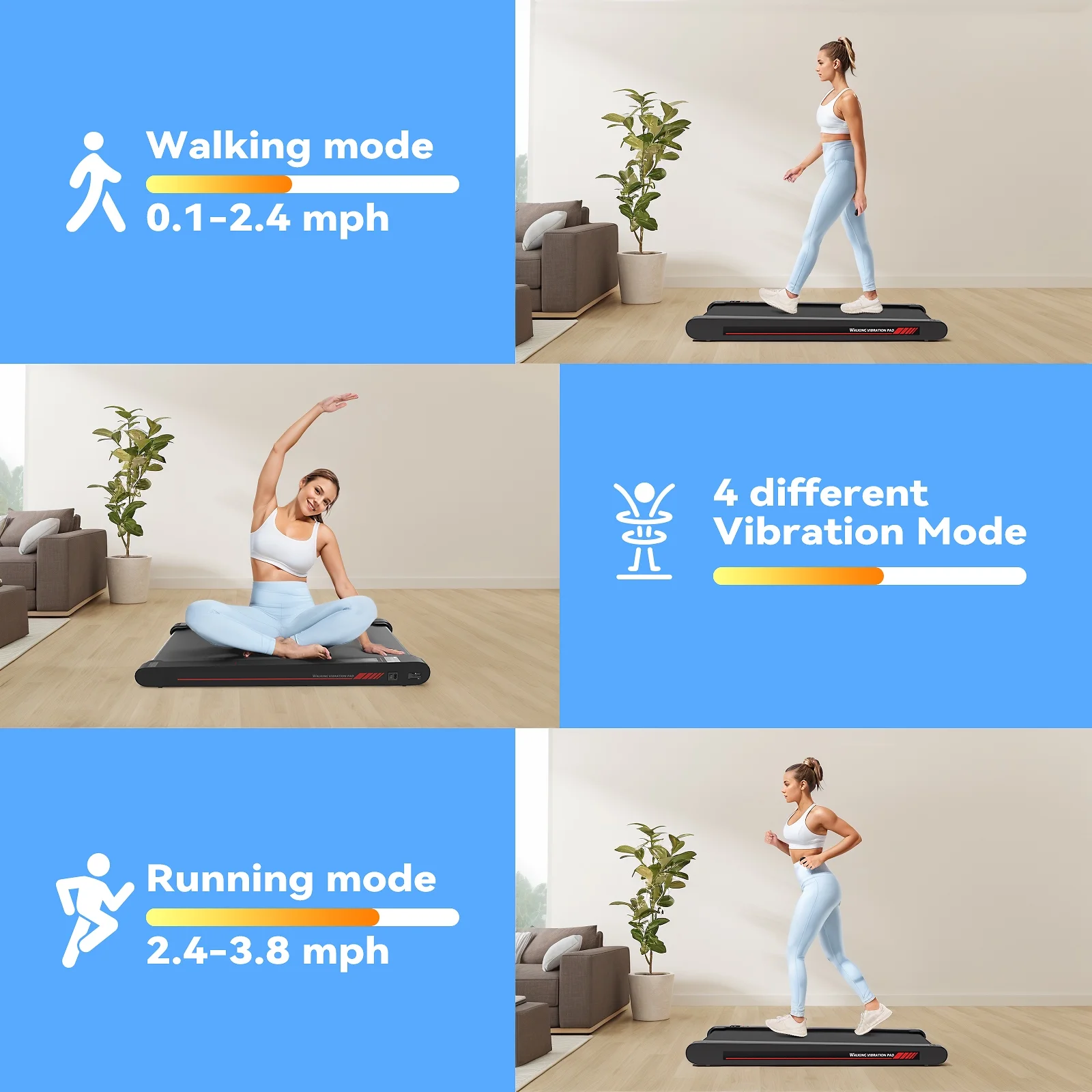 Sperax Walking Pad Treadmill with APP,3 in 1 Portable Under Desk Treadmill Fitness,Walking Vibration Workout Pad with Remote Control