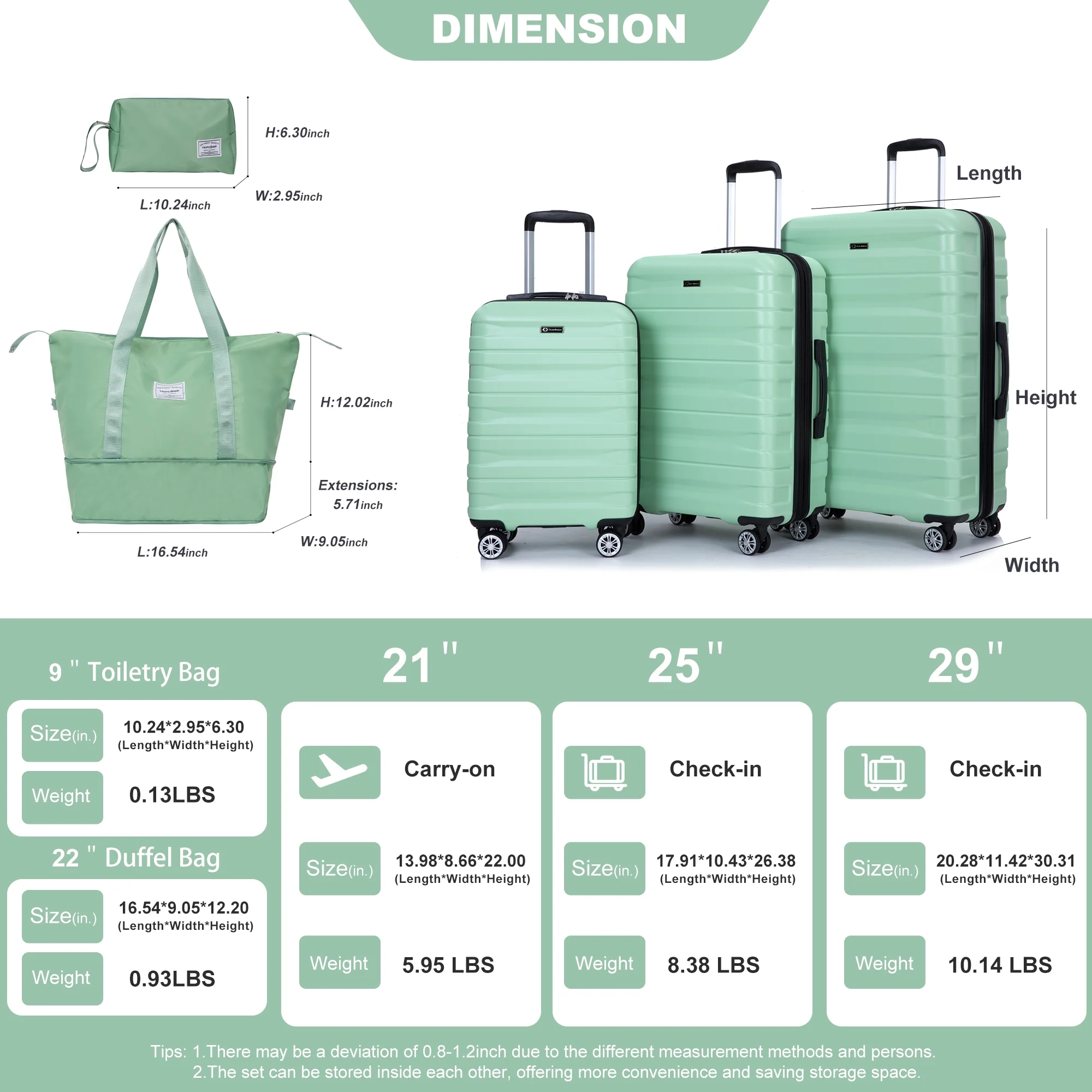 Tripcomp Luggage Sets 5 Piece Duffel Bag,Hardside Travel Luggage (20/24/28) with TSA Lock,Expandable Suitcase with Spinner Wheels.(Black)
