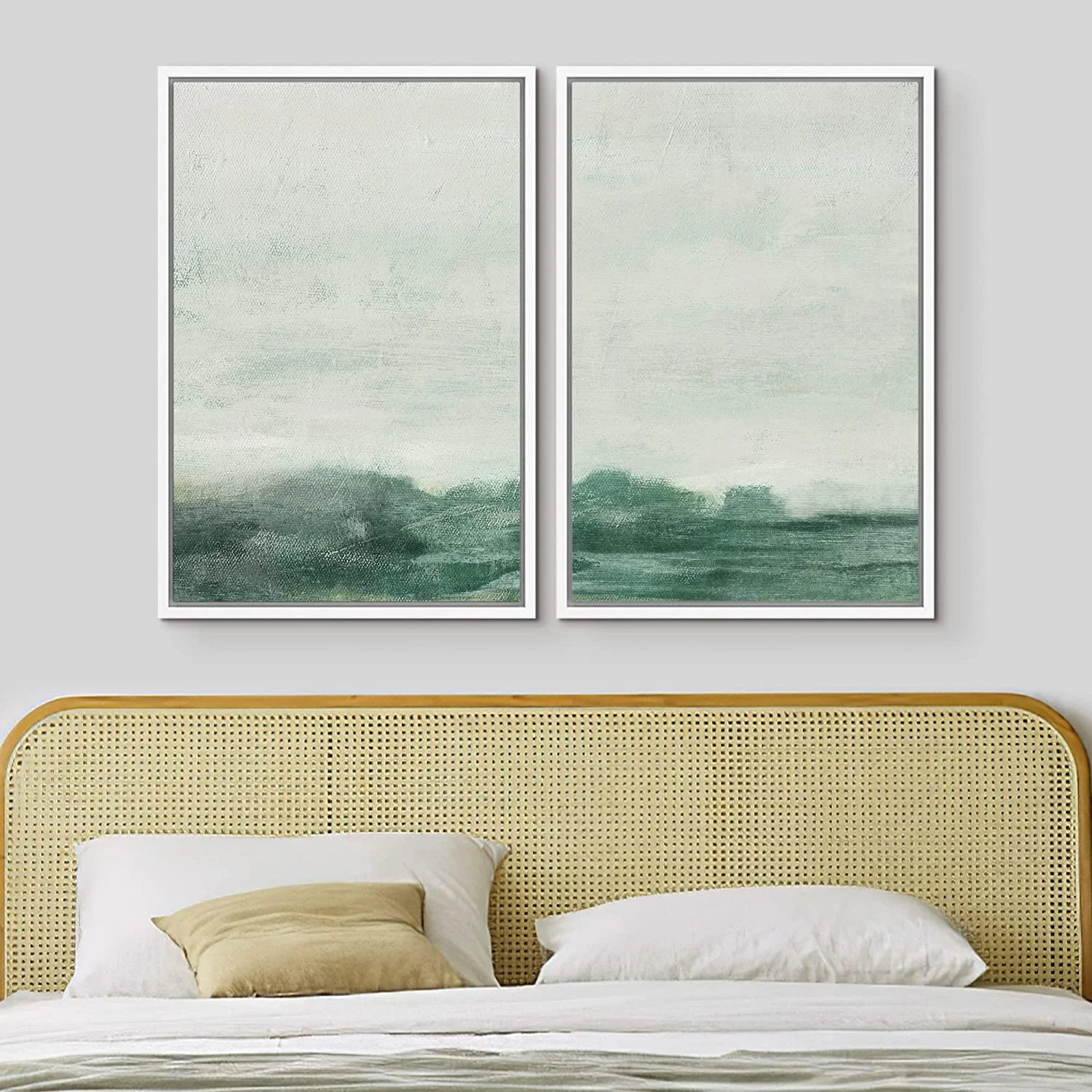 IDEA4WALL Framed Canvas Print Wall Art Set of 2 Watercolor Pastel Duotone Tan Landscape Abstract Modern Art Multicolor Contemporary Artwork for Bedroom, Office - 16