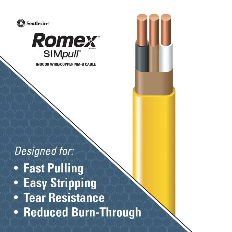 12/2 AWG Solid Copper NM-B Romex Wire – 250-Foot SIMpull Roll with Ground