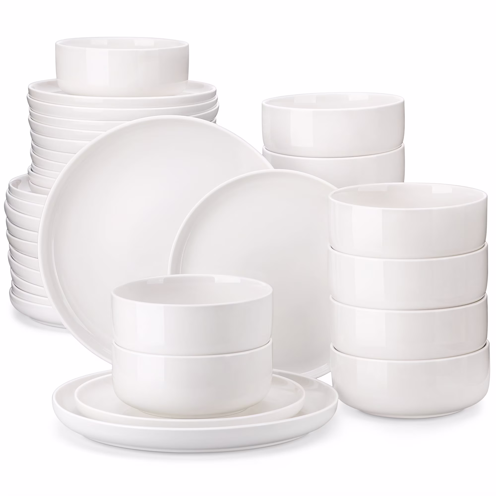 vancasso 36 Pieces Dinnerware Sets, Plates and Bowls Set for 8, Porcelain Dinner Set, White with Black Rim