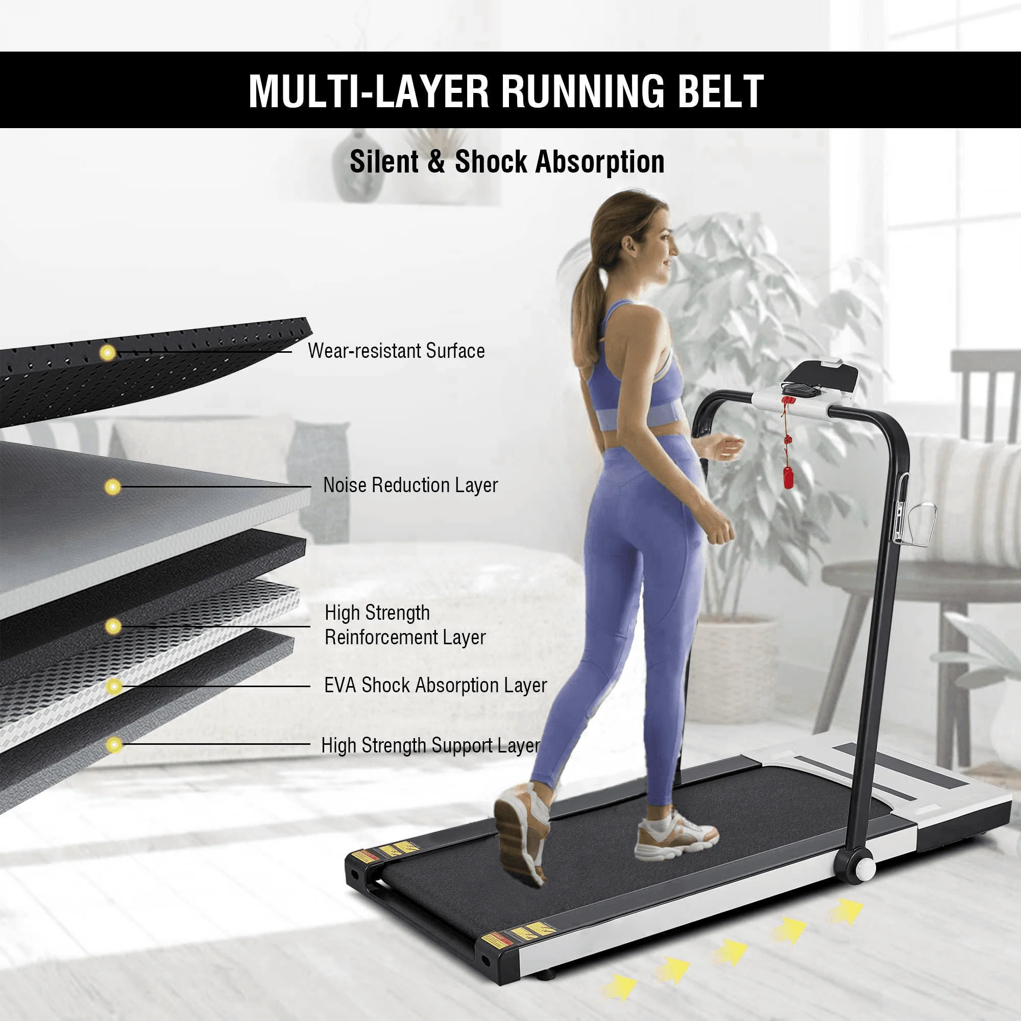 MaxKare 2 in 1 Folding Treadmill 2.25 HP Under Desk Treadmill for Home, 0.5-7.5MHP Remote Control 220lbs Weight Capacity
