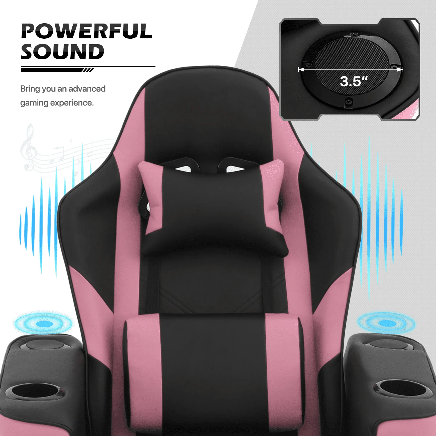 MoNiBloom Massage Video Gaming Recliner Chair, Ergonomic Computer Desk Chair with Bluetooth Speakers, High Back PU Leather Chair with Adjustable Backrest, Footrest and Lumbar Support, Pink
