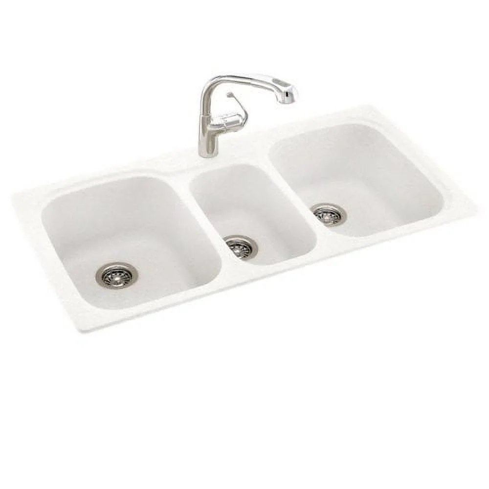 Swanstone KS04422TB.010 Solid Surface 1-Hole Drop in Triple-Bowl Kitchen Sink, 44-in L X 22-in H X 9-in H, White