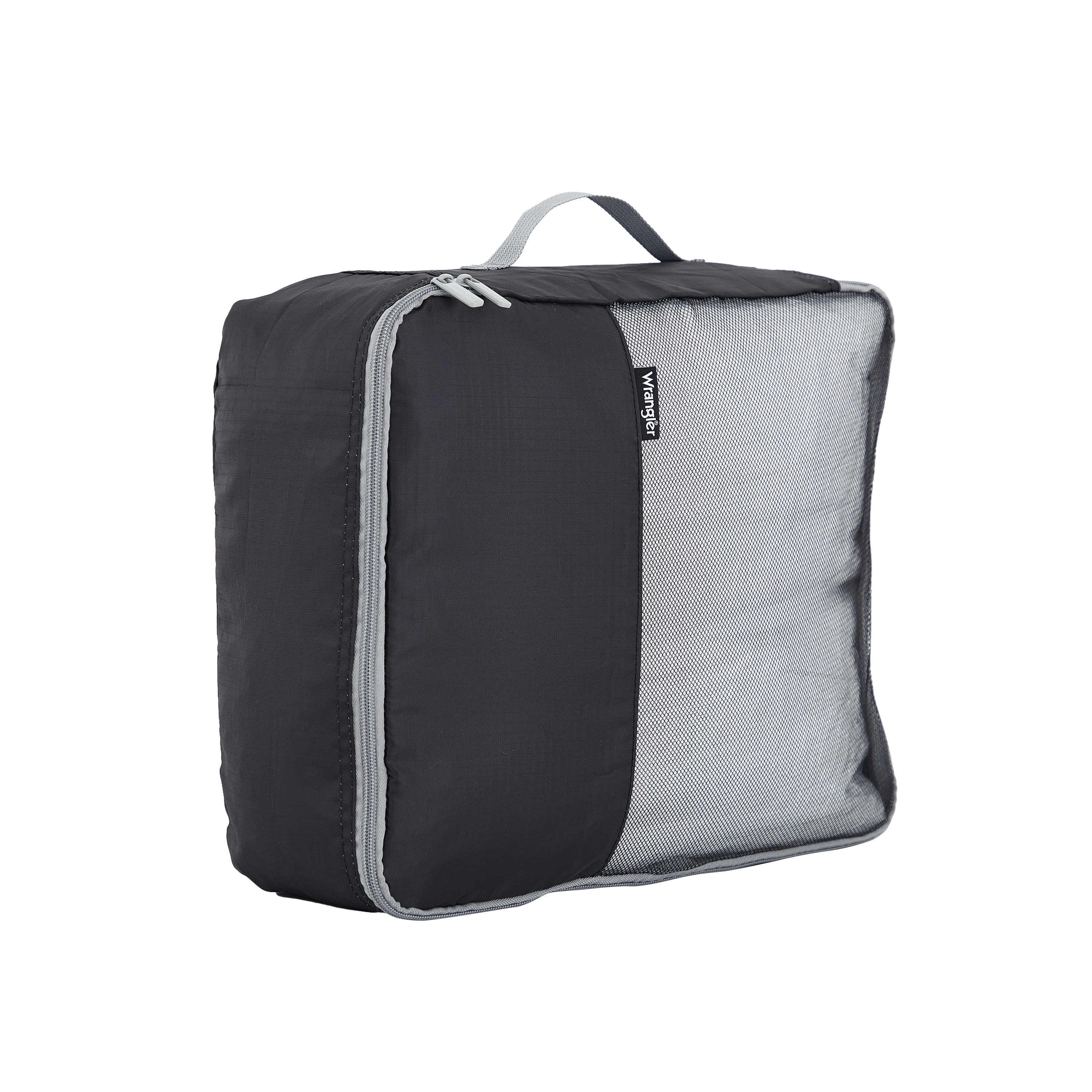 Wrangler 4 Piece Expandable Hardside Spinner Luggage Set with Packing Cubes, Sharkskin Grey