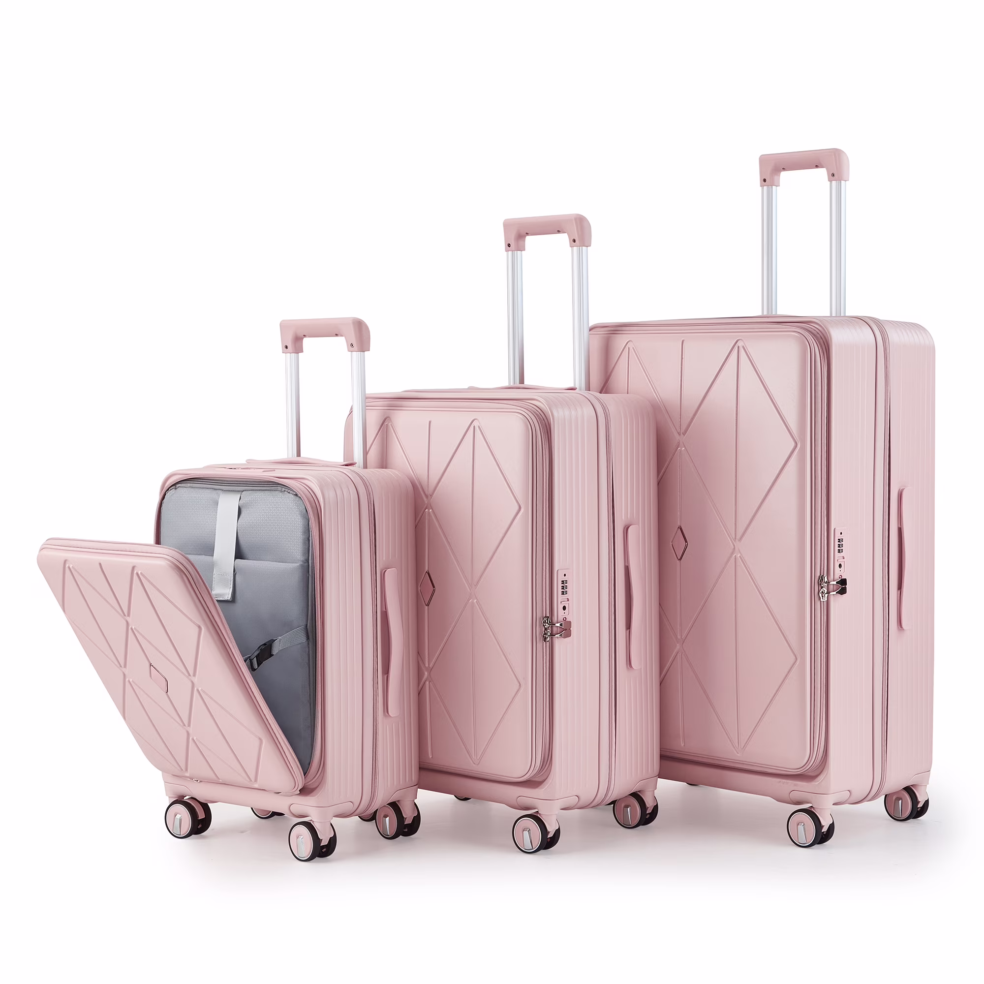 POWANLI 3 Piece Luggage Sets (20''24''28''), PC Hard Shell Expandable Lightweight Carry On Luggage, with Front Pocket and Spinner Wheels, TSA Lock, Airline Approved(Mint Green)
