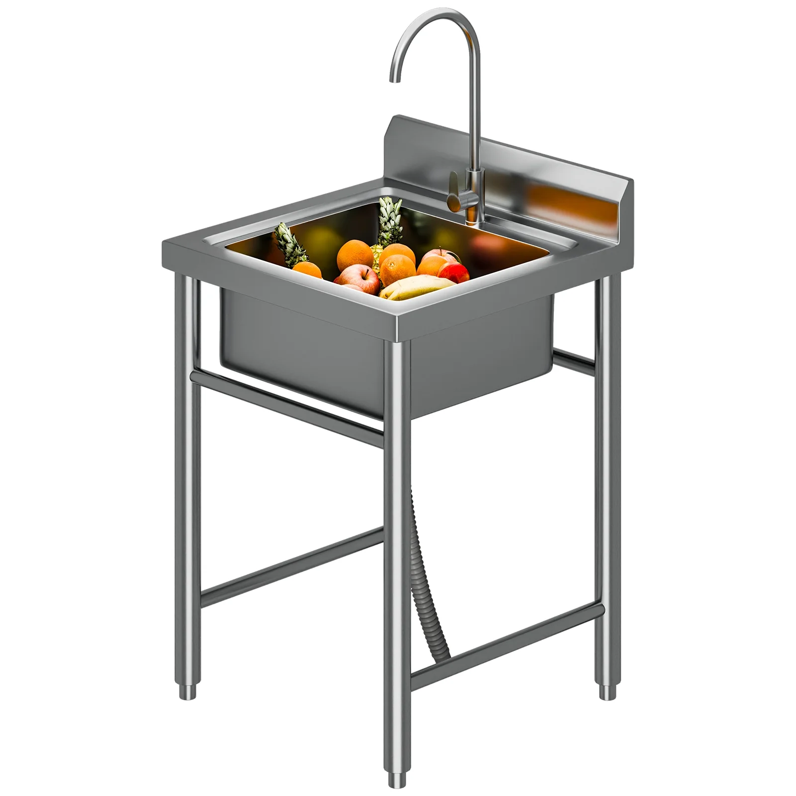 WETS Outdoor Sink, Stainless Steel Utility Sink, Freestanding Commercial Kitchen Single Bowl Sink for Restaurant, Laundry Room, Garage _Clearance Laundry Sink