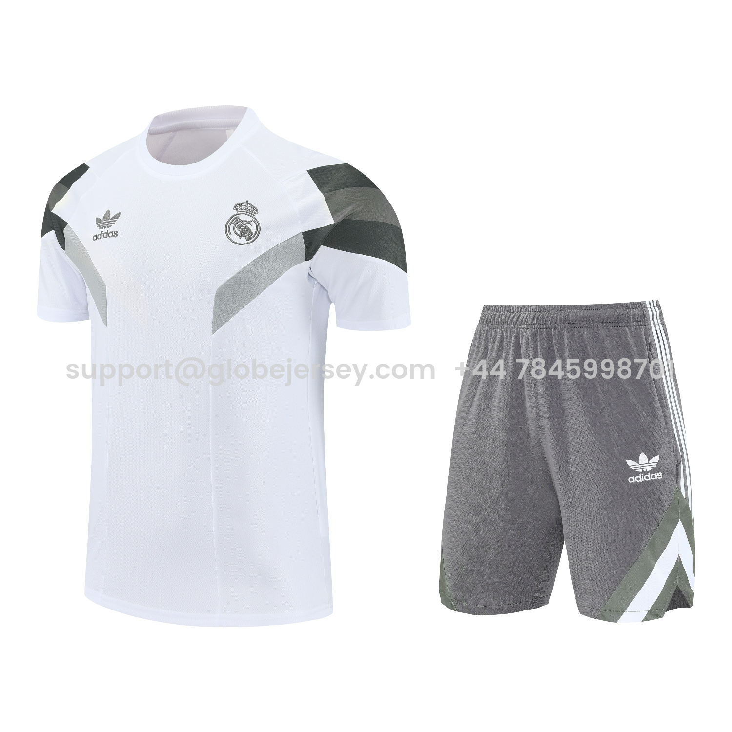 Real Madrid 25-26 Short-Sleeve Training Set - White Top & Gray Shorts