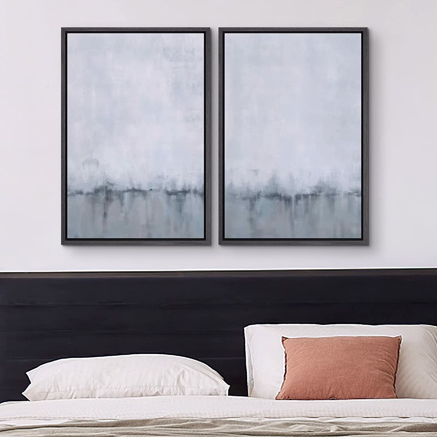 IDEA4WALL Framed Canvas Print Wall Art Set of 2 Watercolor Pastel Duotone Tan Landscape Abstract Modern Art Multicolor Contemporary Artwork for Bedroom, Office - 16