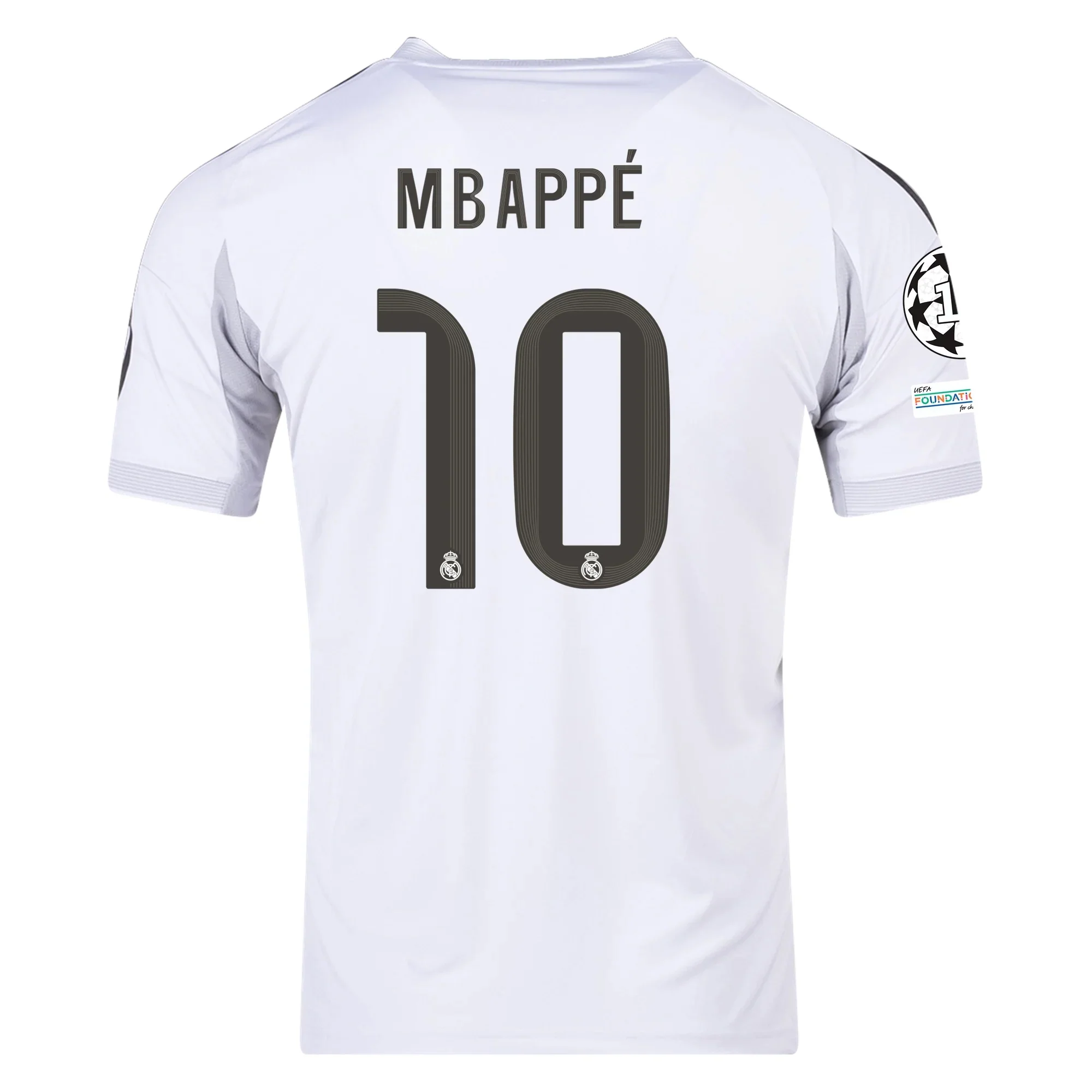 adidas Kylian Mbappe Real Madrid 25/26 Home Jersey w/ Champions League Patches (White)