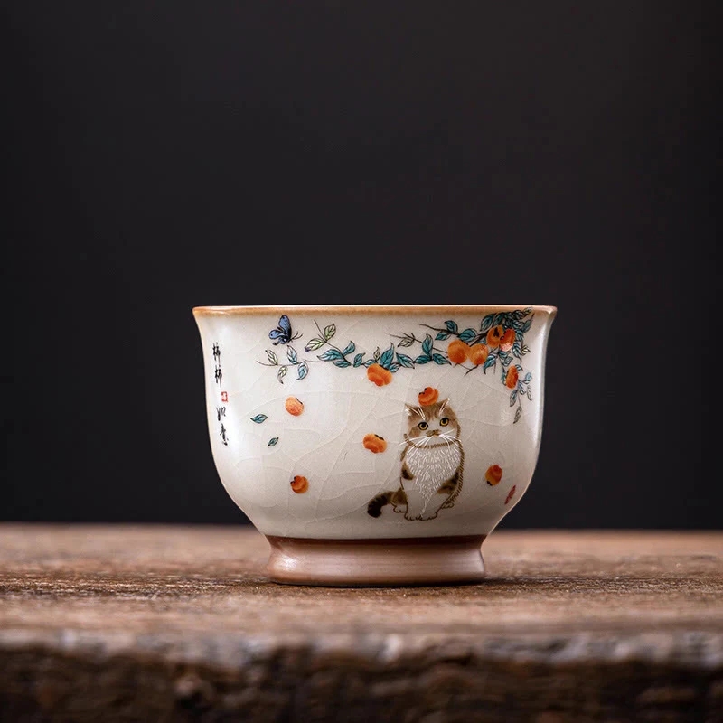 Buddha Stones Cute Cat Butterfly Teacup Kung Fu Tea Cup