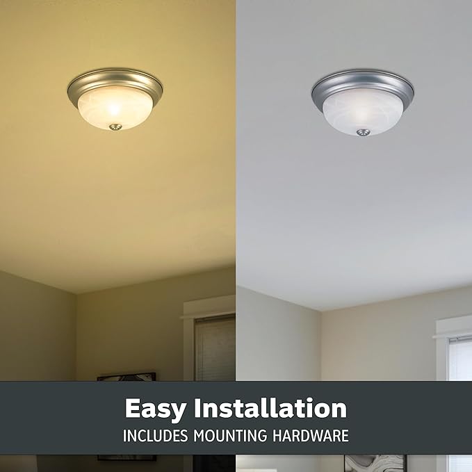 15 in 3-Light Flush Mount Ceiling Light, Pewter with Alabaster Glass Shade