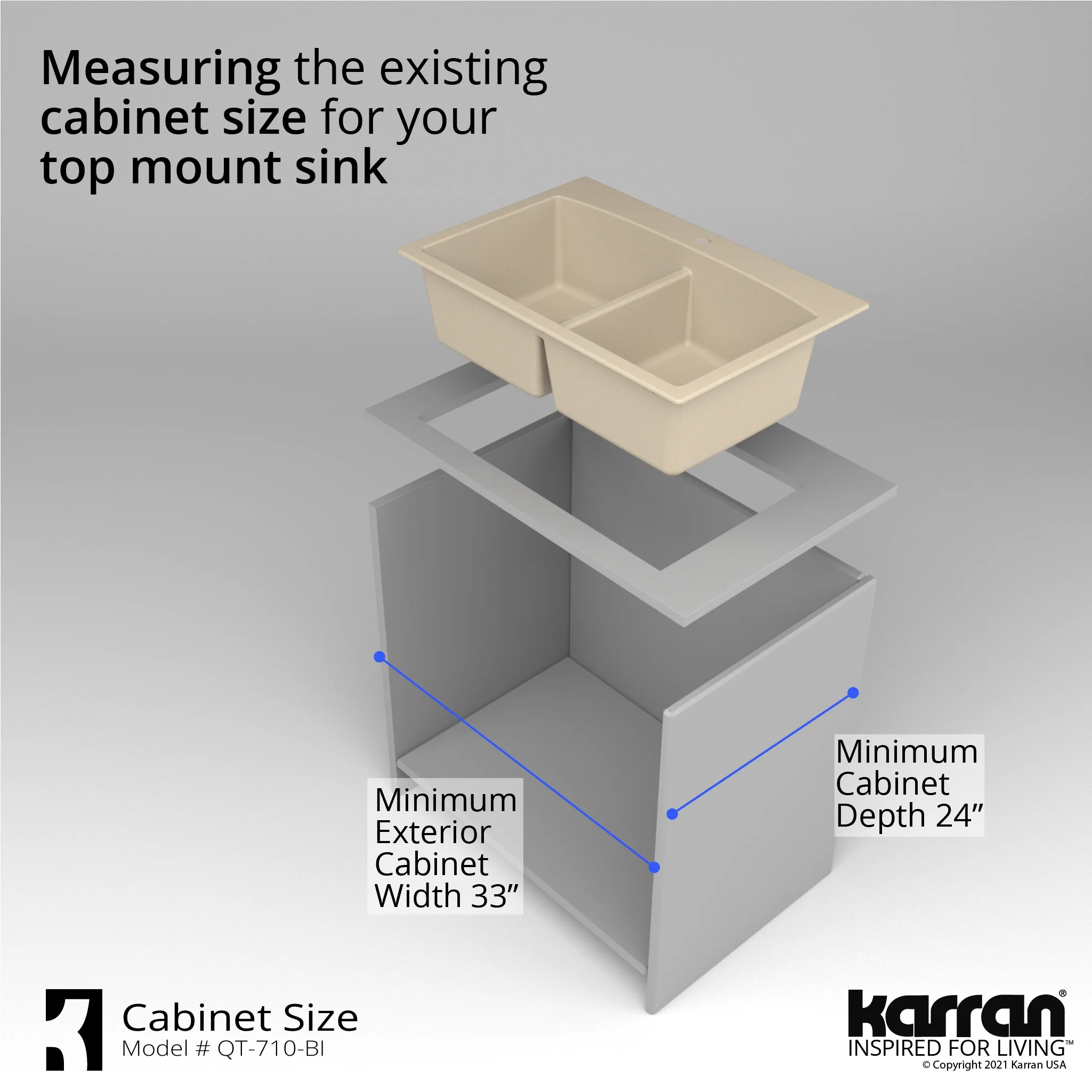 Karran QT-710-BR Brown Quartz Composite Rectangular Double Bowl Sink