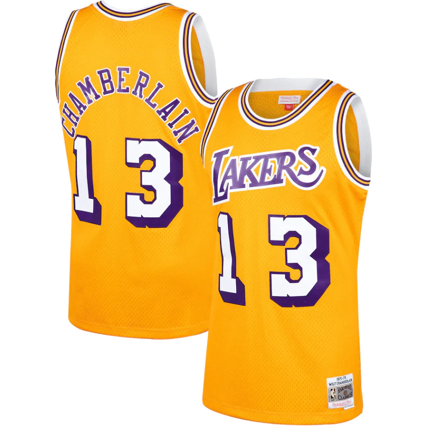Mitchell & Ness Wilt Chamberlain Los Angeles Lakers Gold 1970-71 Hardwood Classics Swingman Jersey