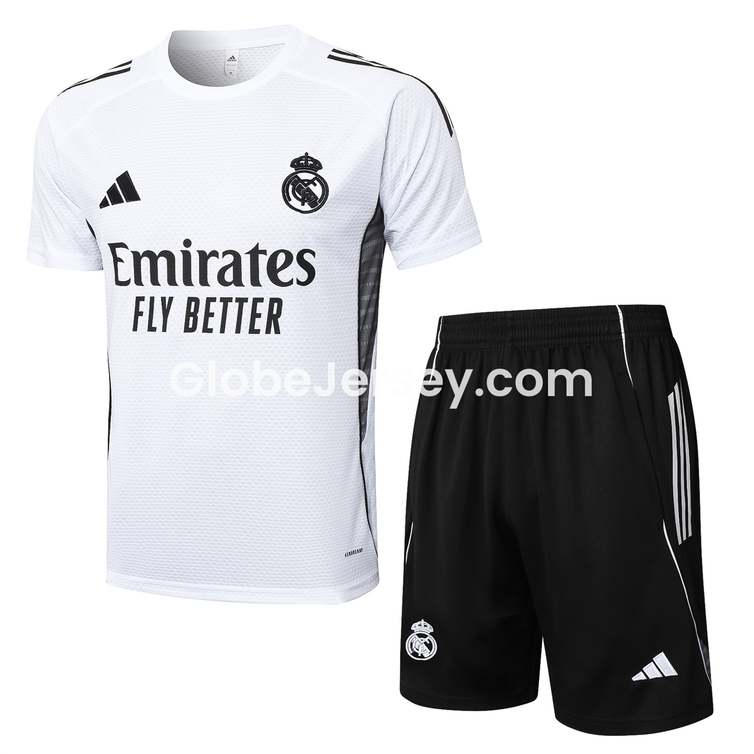 Real Madrid 25-26 Short-Sleeve Training Set - White Top and Black Shorts