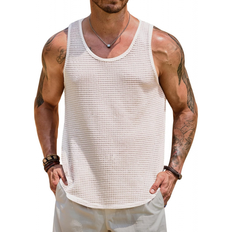 Men's Hollow Out Tank Top Vacation Summer See