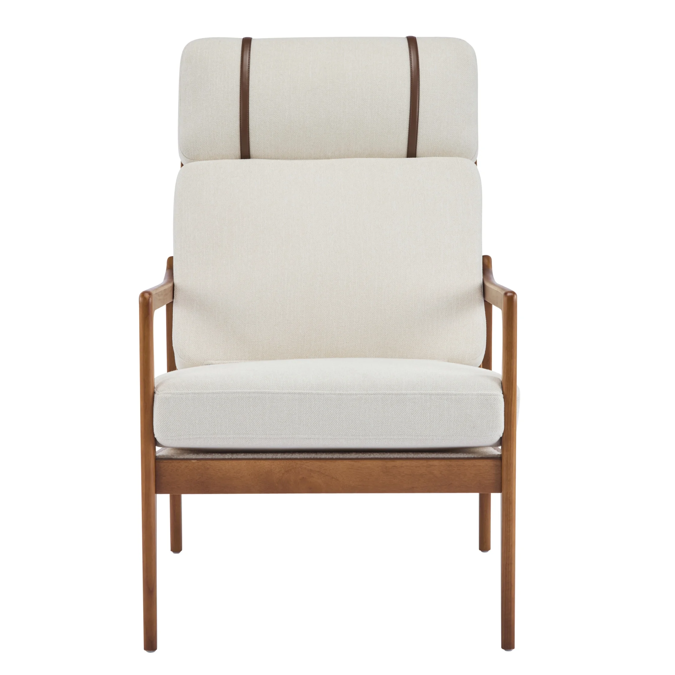 Christopher Knight Home Mid-Century Modern Accent Chair, Solid Wood Frame with High Back, Beige Cushions