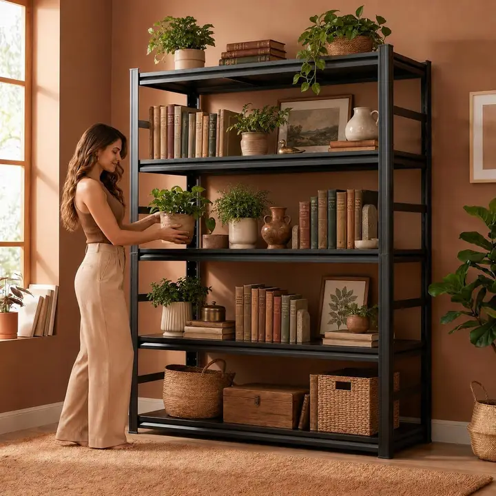 Industrial Grade 5 Tier Heavy Duty Metal Bookshelf 72 Inch Tall