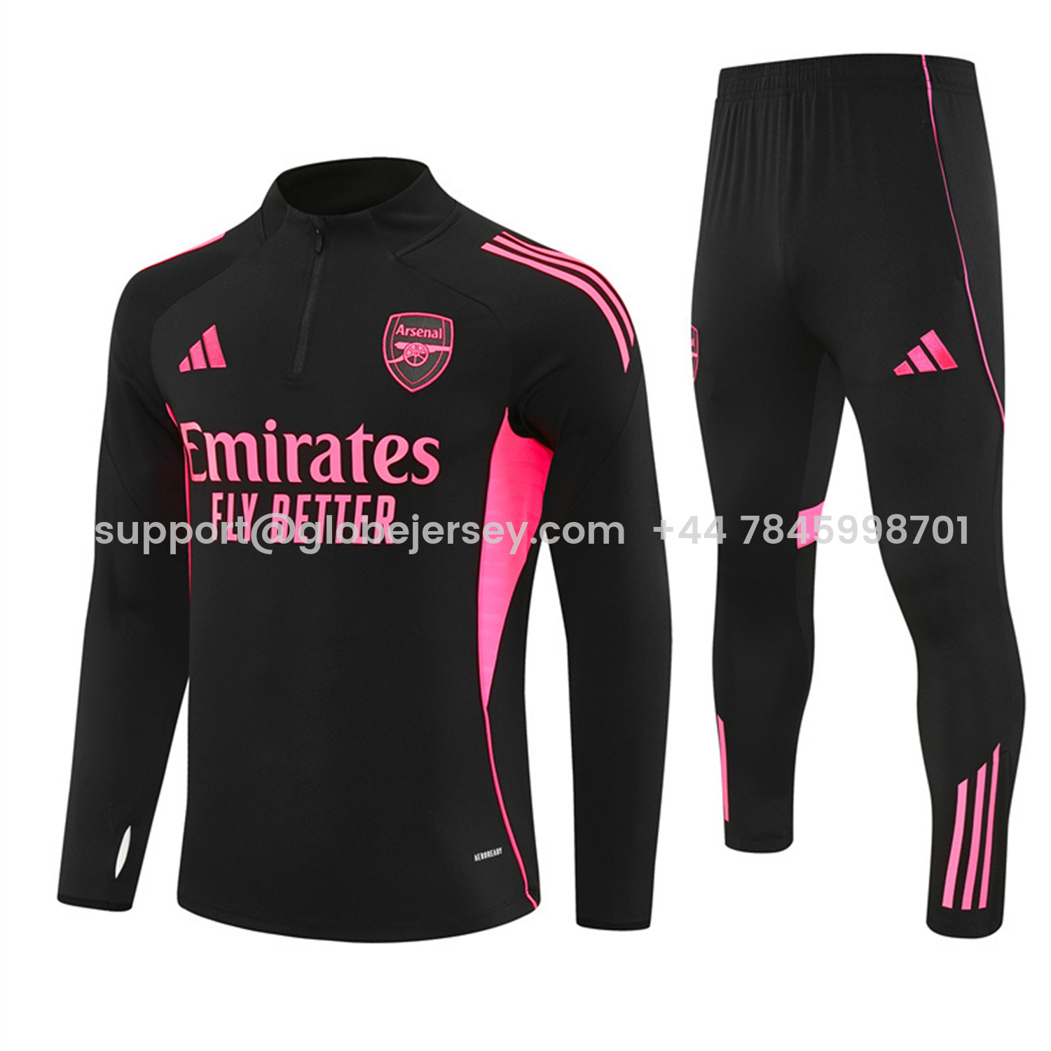 Arsenal 25-26 Long Sleeve Training Set - Pink Logo Black Top & Black Pants