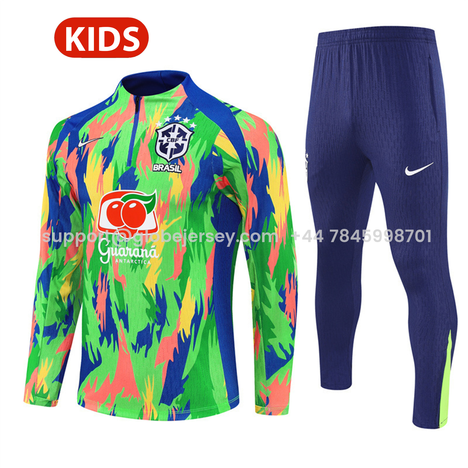 Brazil 25-26 Kids Long Sleeve Training Set - Colorful Camouflage Top & Royal Blue Pants