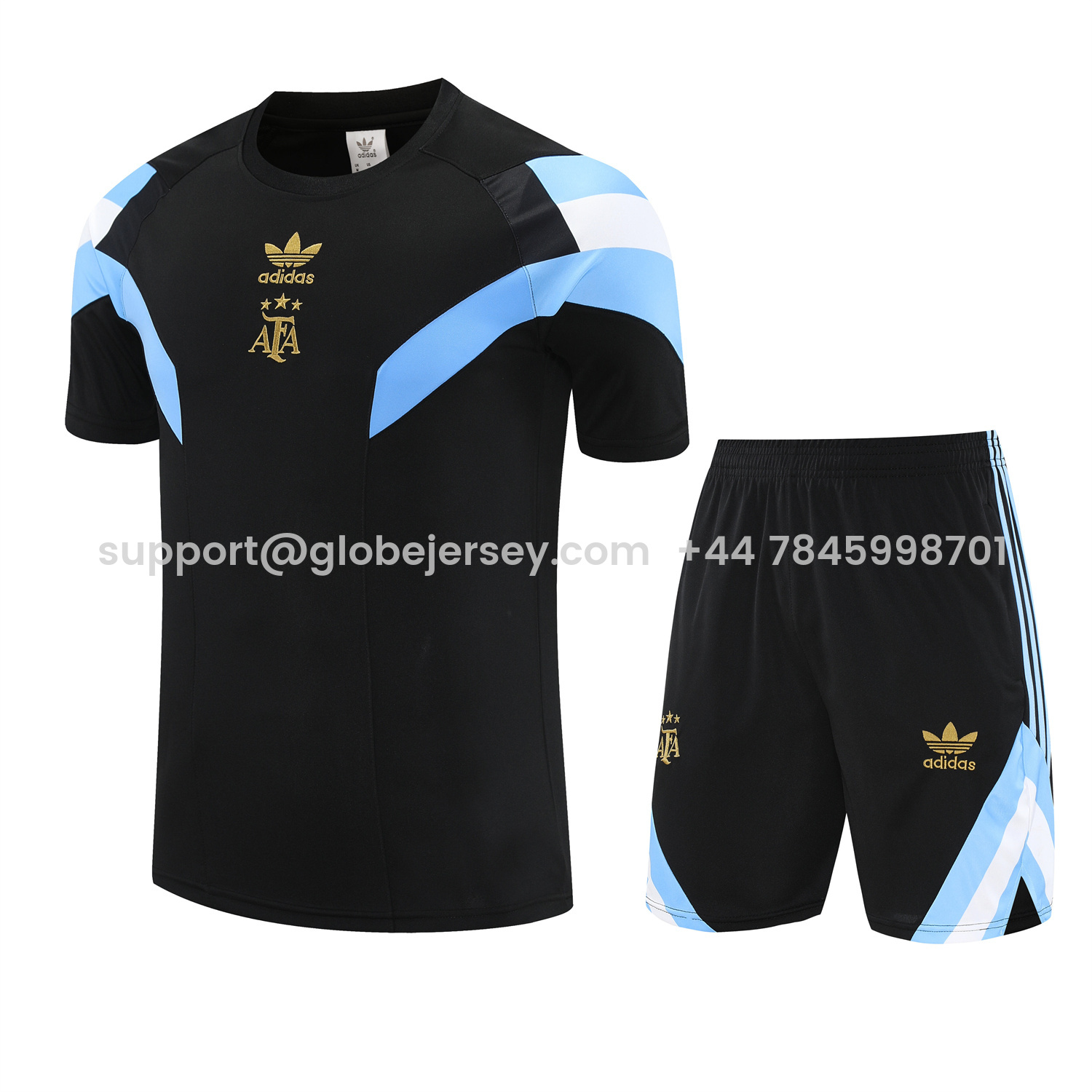 Argentina 25-26 Short-Sleeve Training Set - Blue Stripes Black Top & Black Shorts