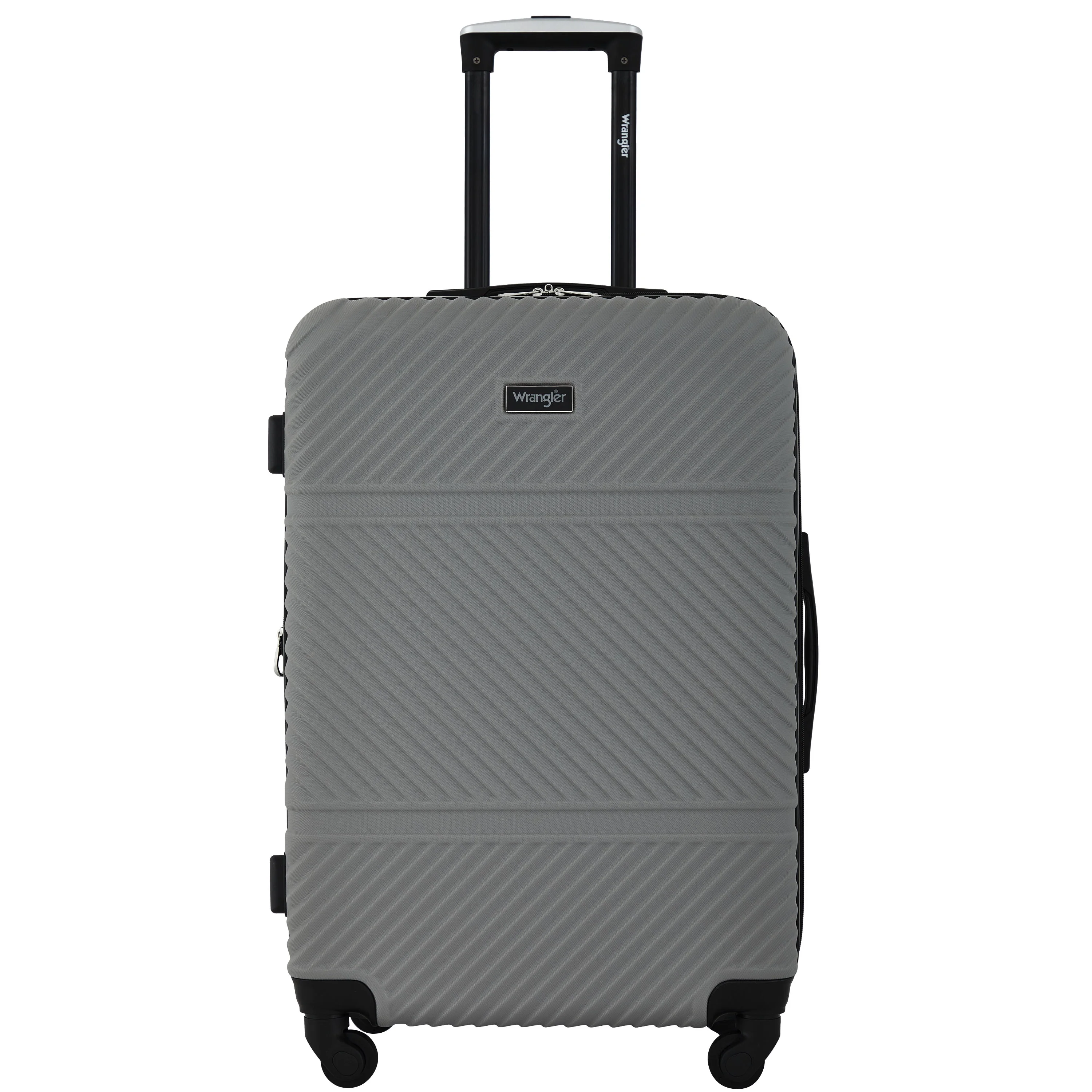 Wrangler 4 Piece Expandable Hardside Spinner Luggage Set with Packing Cubes, Sharkskin Grey