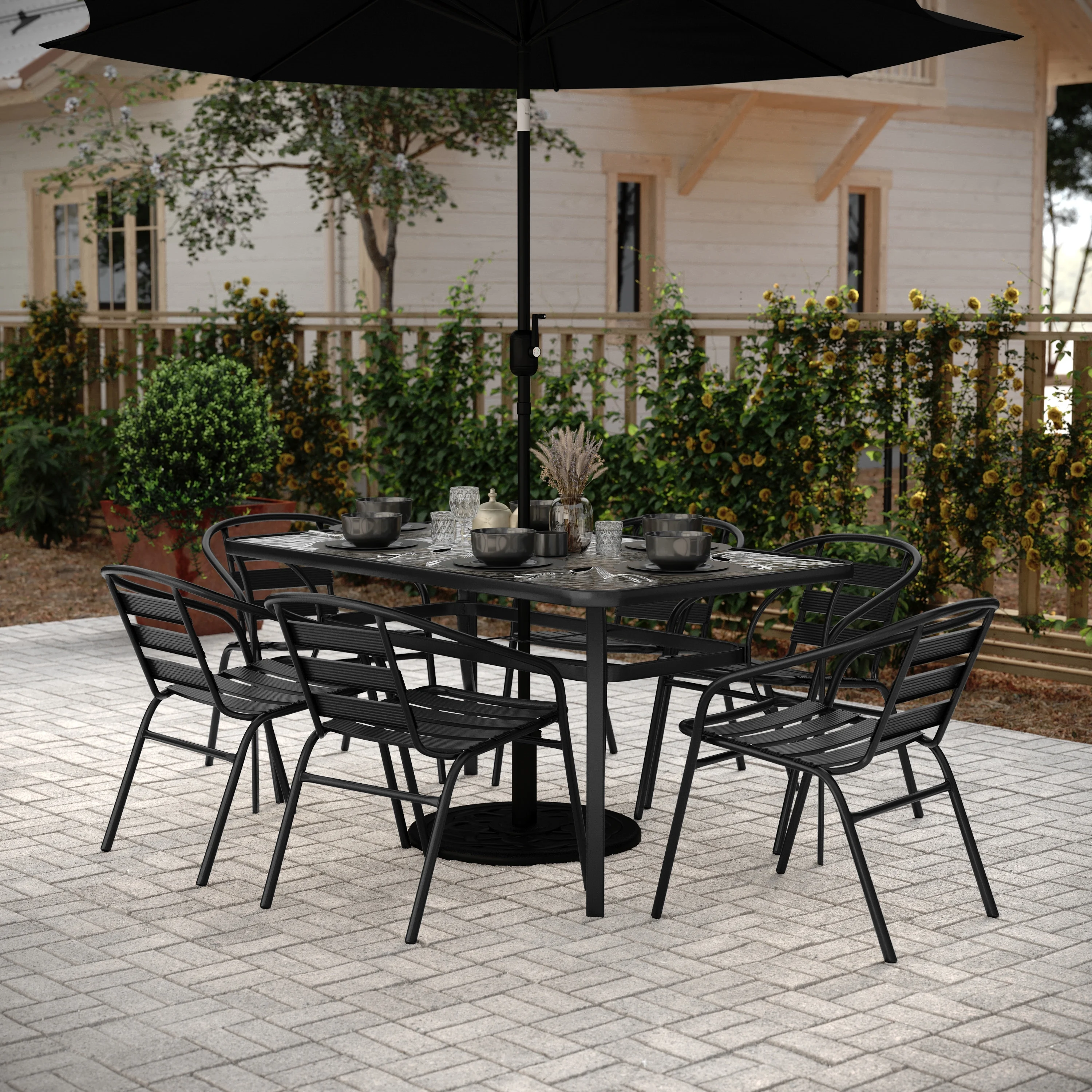 Flash Furniture 7 Piece Commercial Outdoor Patio Dining Set with 60