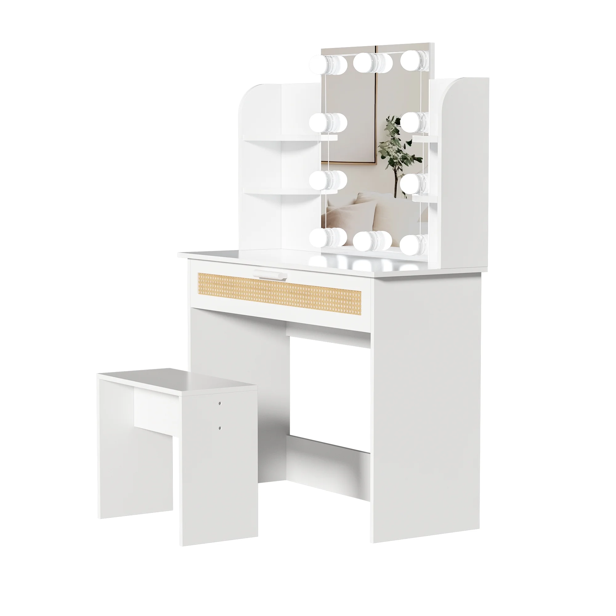 Resenkos Vanity Desk Set with Mirror and Lights for Makeup, 5 Drawers Storage Dresser for Bedroom, White
