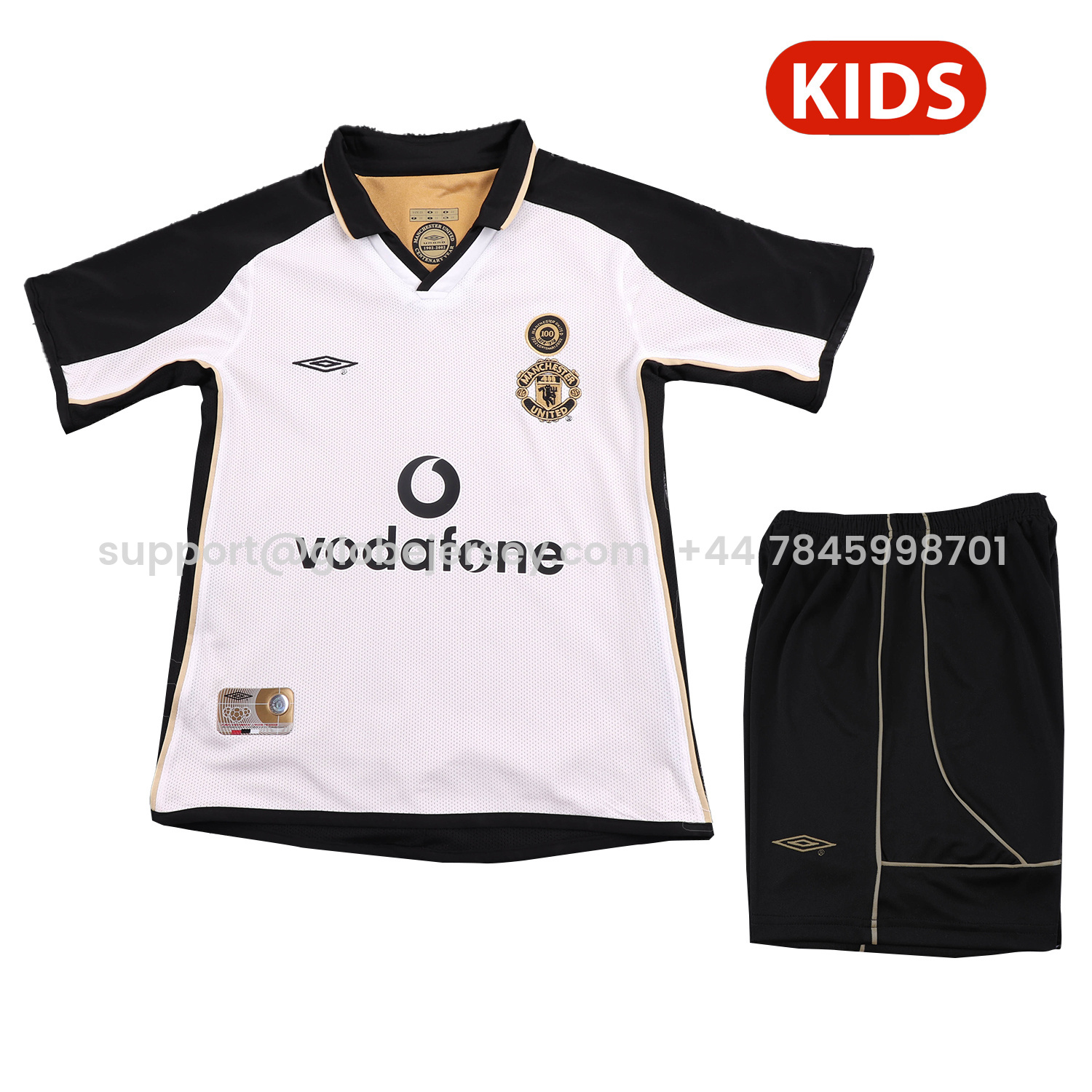 Retro Manchester United 2001-02 100th Centery Kids Kit - White