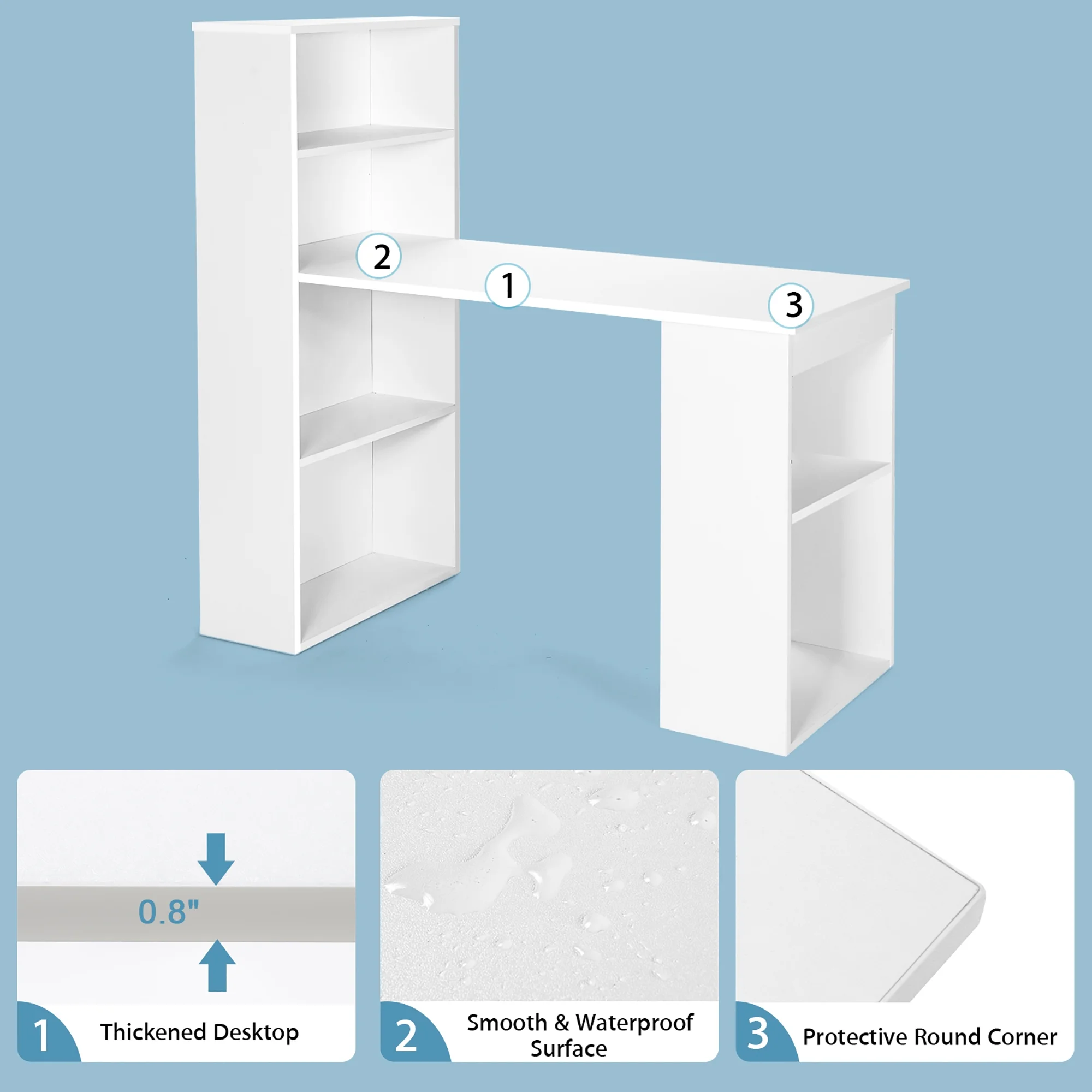 Costway Computer Desk Writing  Workstation Office 6-Tier Storage Shelves Natural