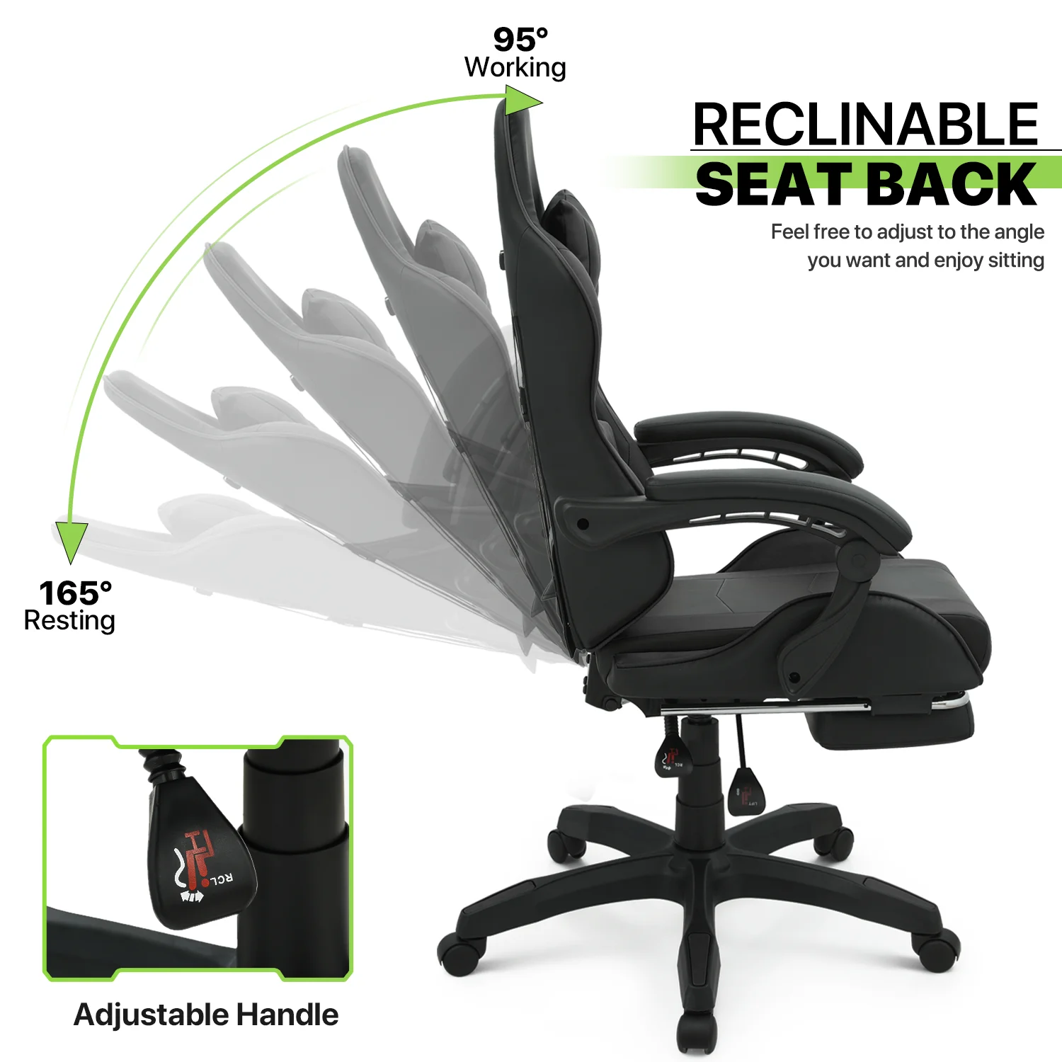 Magshion Adjustable Gaming Chair, Ergonomic PC Computer Seat with Headrest and Lumbar Support for Adults Teens Desk Chair, Black
