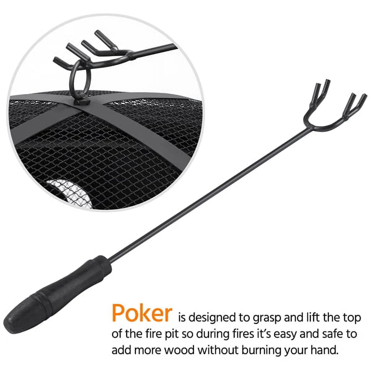 SMILE MART Iron Fire Pit Set Heating Equipment Camping Fire Bowl with Poker Mesh Cover for BBQ Backyard Patio Outdoor Fireplace Black