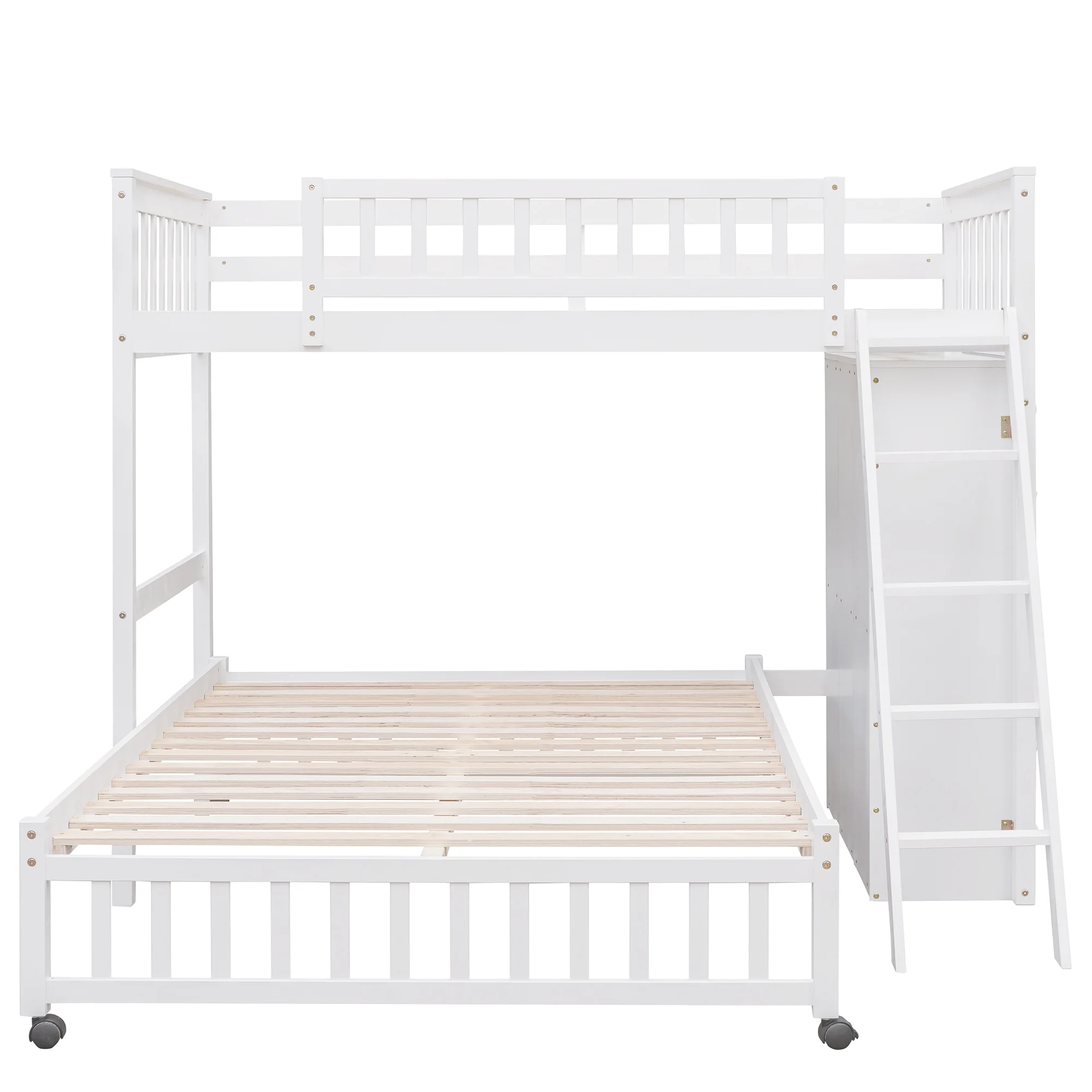Harper & Bright Designs Full Over Twin Bunk Bed with Desk, Drawers and Shelves, L-Shaped Bunkbeds with Storage Staircase for Adults Bedroom, White