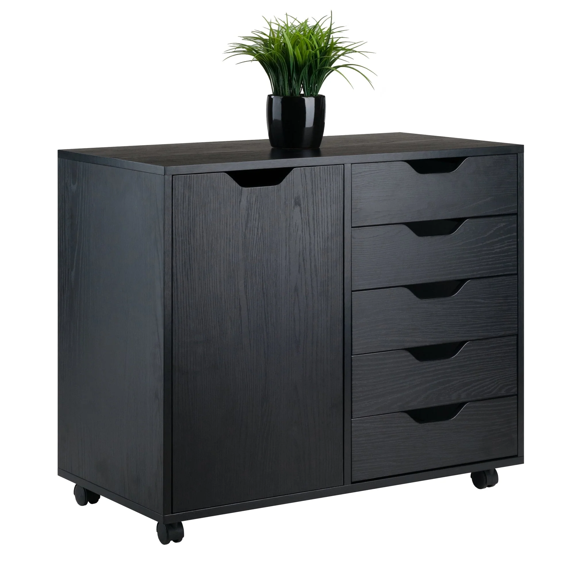 Winsome Wood Halifax 2-Section Mobile Storage Cabinet, Black Finish