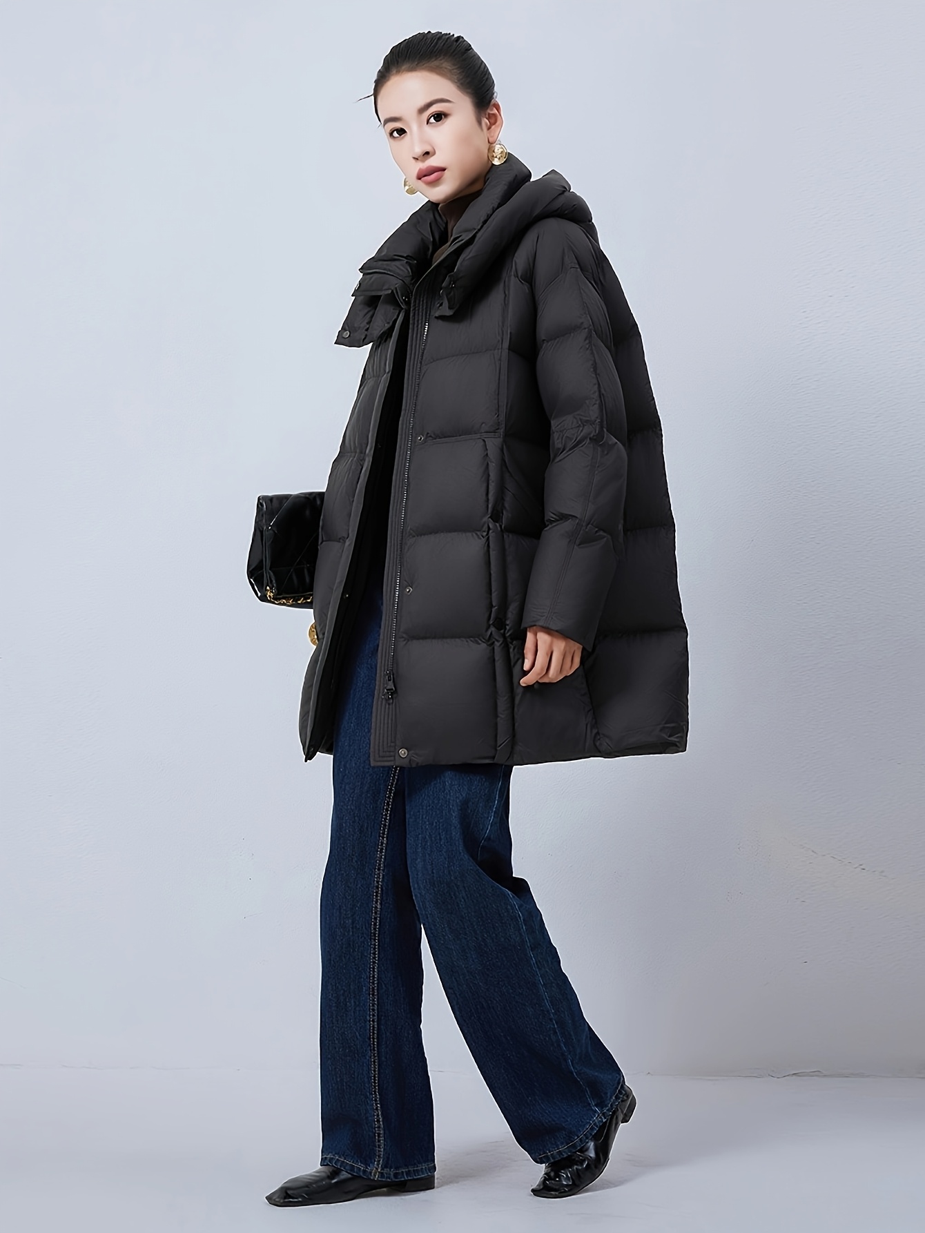 Winter Women’s Short Down Jacket with Detachable Hood, Solid Color, Long Sleeve, Zip-Up, Polyester – Casual Style, Insulated, Down Jacket