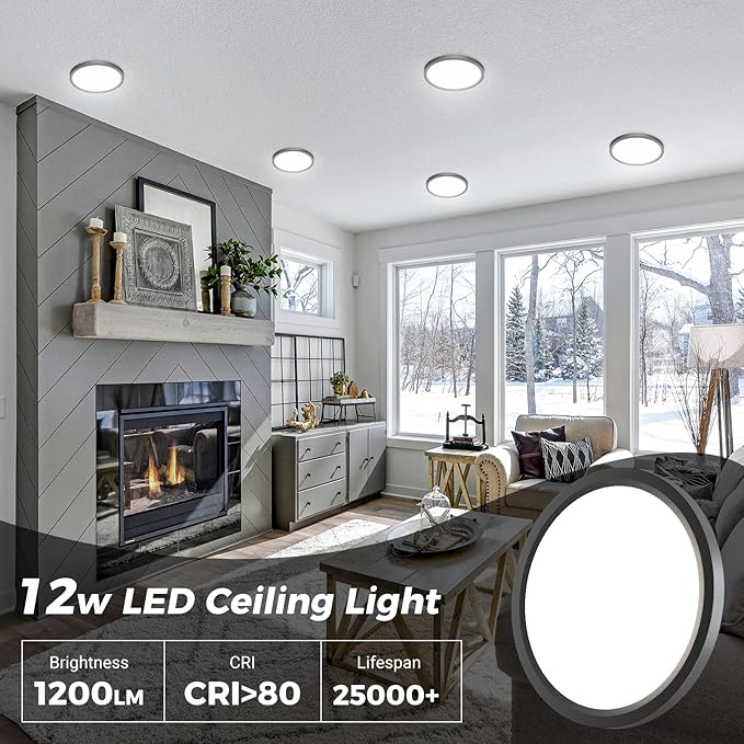 LED Ceiling Light Fixture, 6.5-Inch 12W 1200lm Small Flush Mount Light