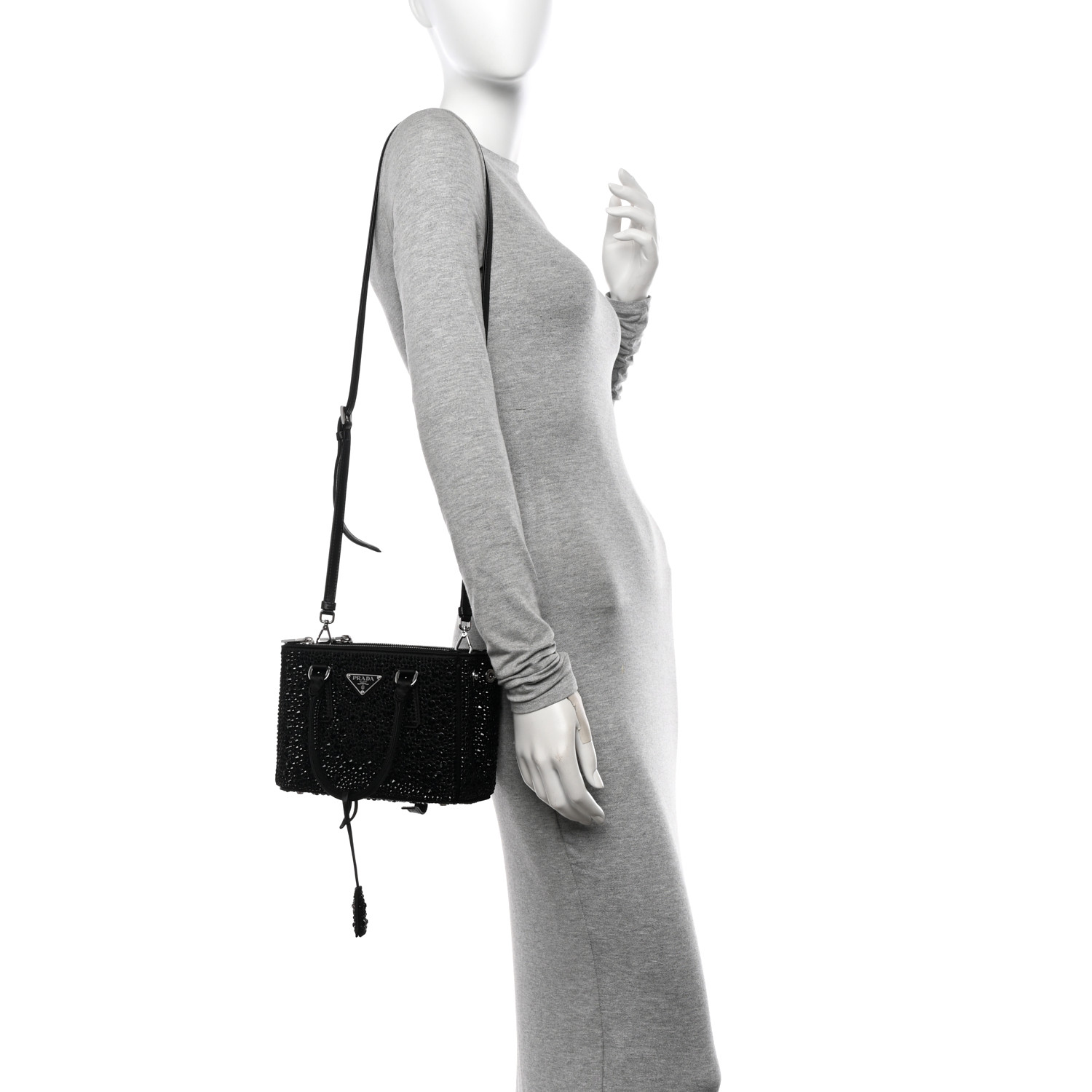 Satin Crystal Mini Galleria Double Zip Tote Black