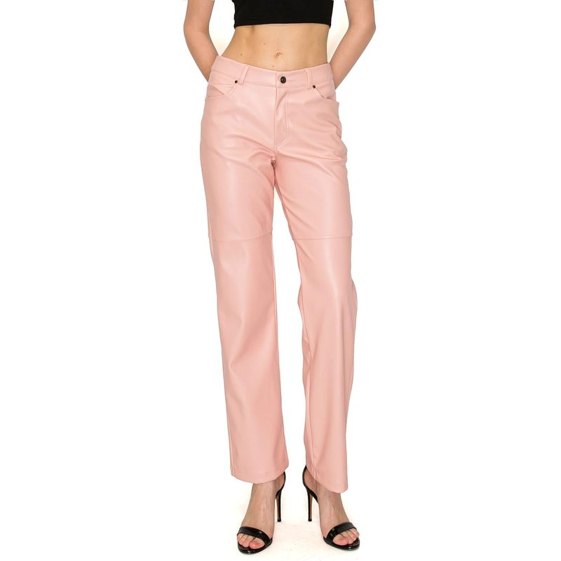Women's Straight Leg Faux Leather Pants with Pockets