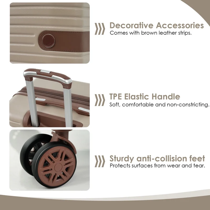 EBQOSK 4PCS Carry On Expandable Luggage Set with 4 Packing Cubes, 16/24/26/28 Inch Three-layer ABS Composite Suitcases with TSA Lock & 360°Spinner Wheels for Family Travel, Expand 25% Space Brown