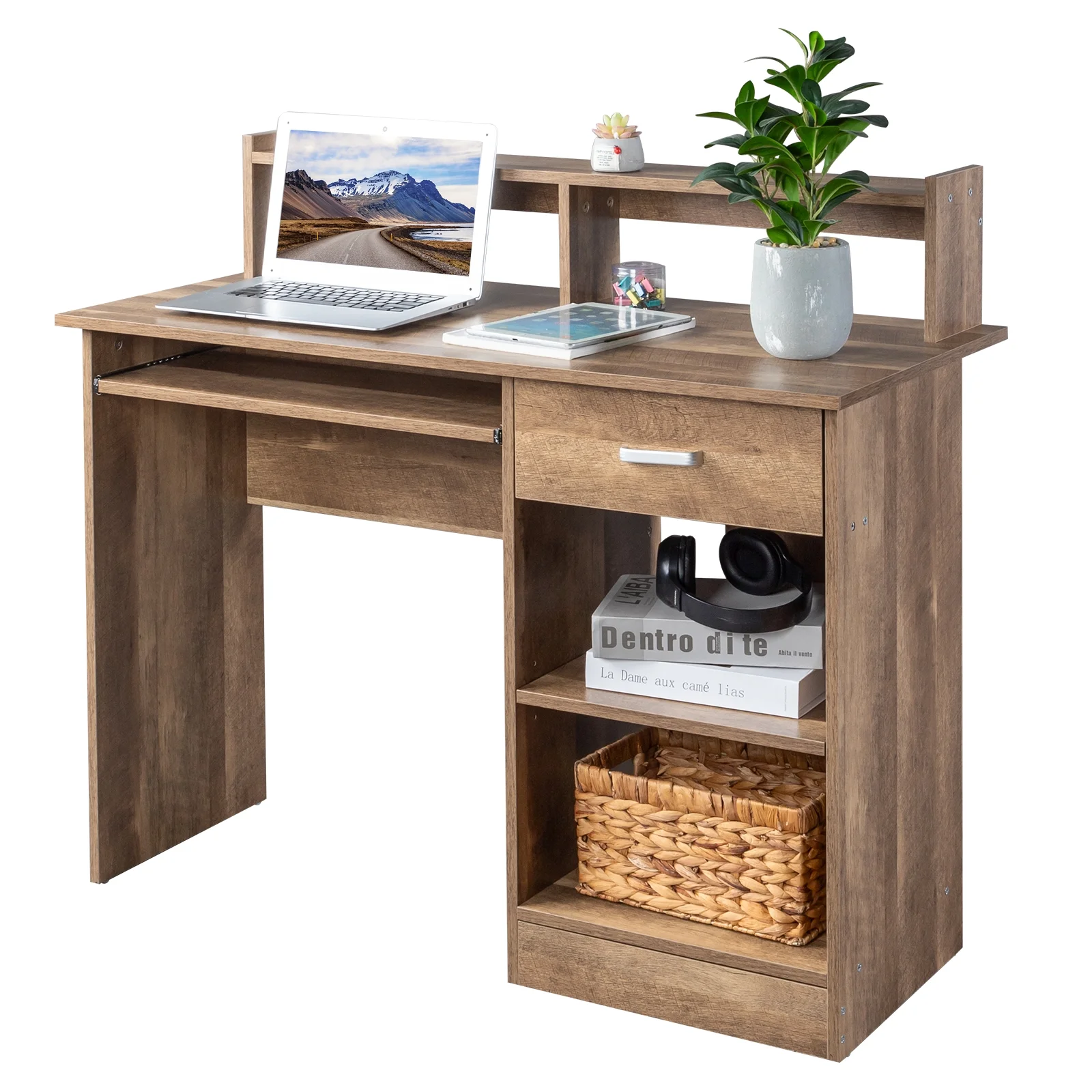 Ktaxon Computer Desk Home Office Workstation Laptop Table Drawer Shelf Furniture White